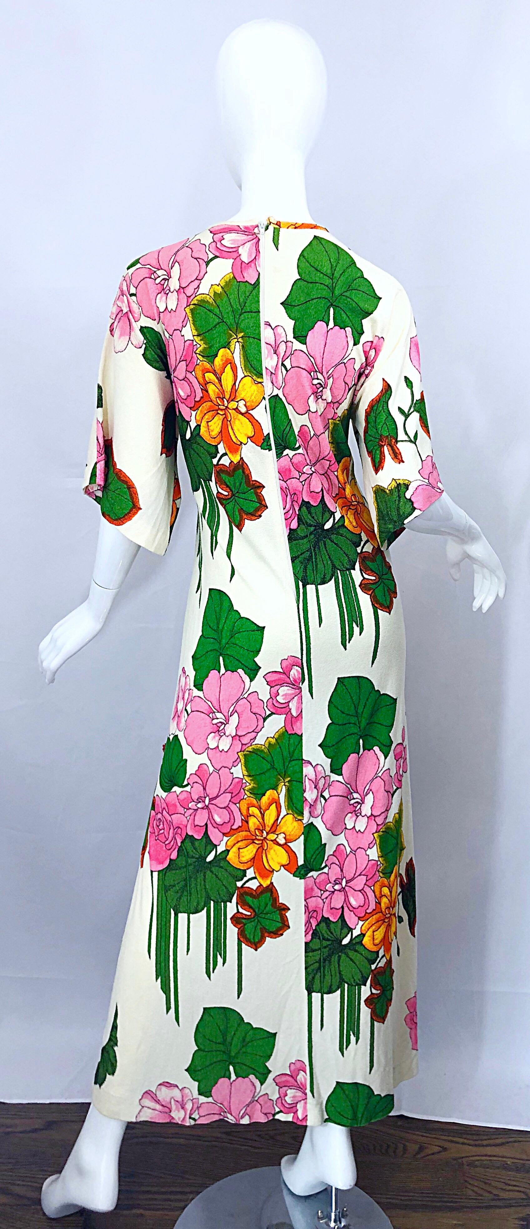 Women's 1970s Does 1930s Terry Cloth Fringed Hawaiian Print Vintage 70s Maxi Dress