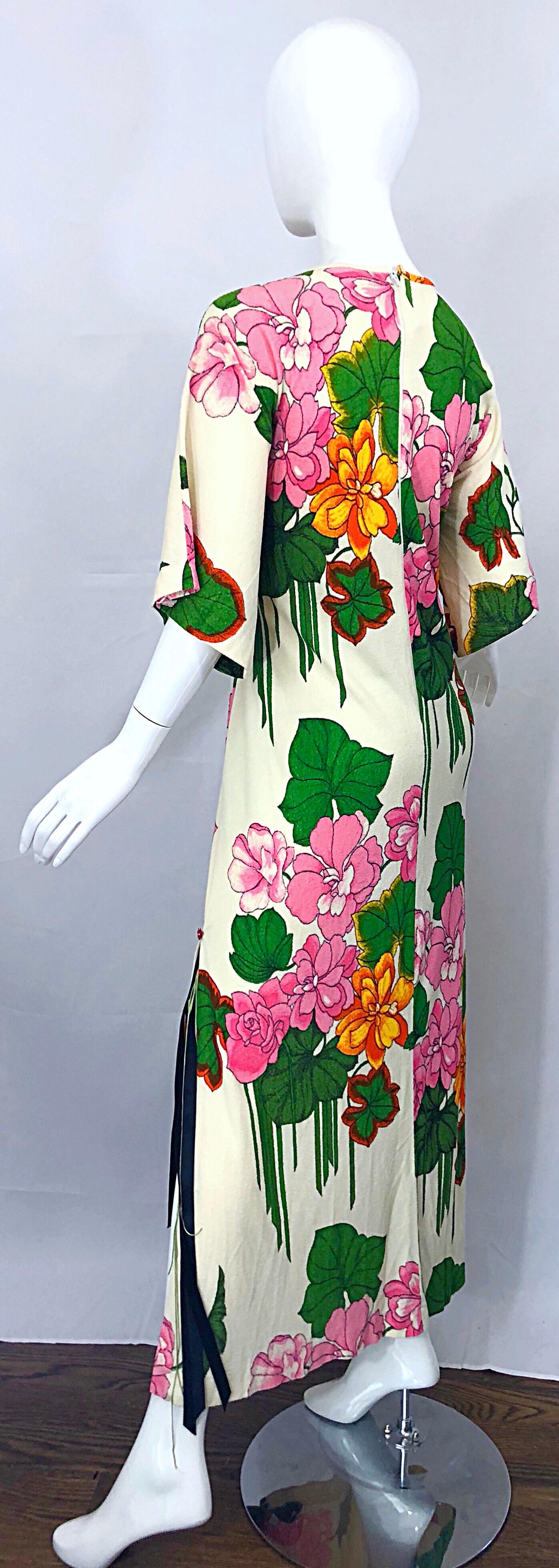 1970s Does 1930s Terry Cloth Fringed Hawaiian Print Vintage 70s Maxi Dress 2