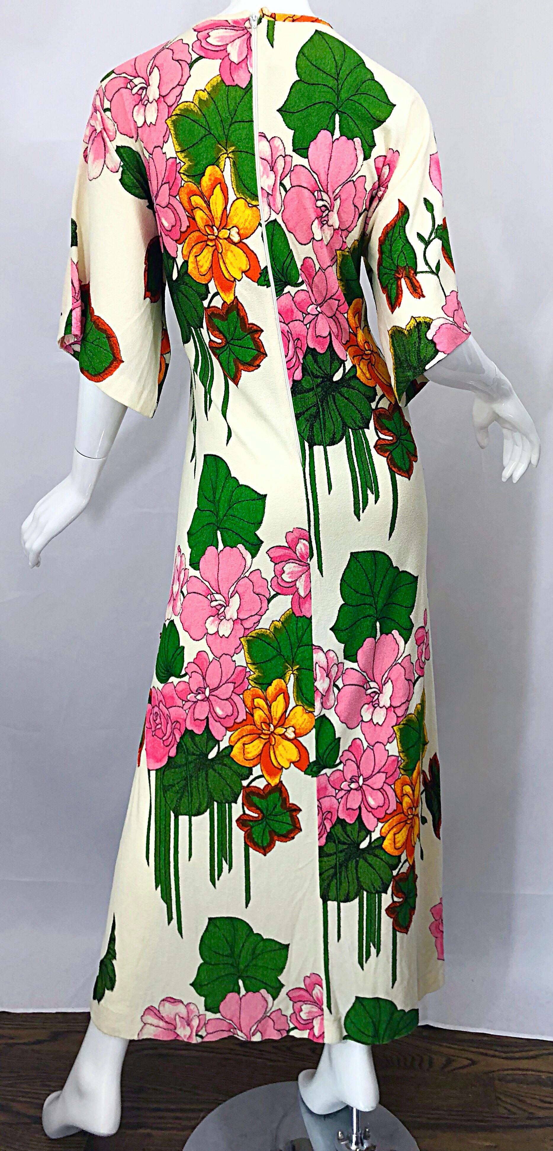 1970s Does 1930s Terry Cloth Fringed Hawaiian Print Vintage 70s Maxi Dress 4