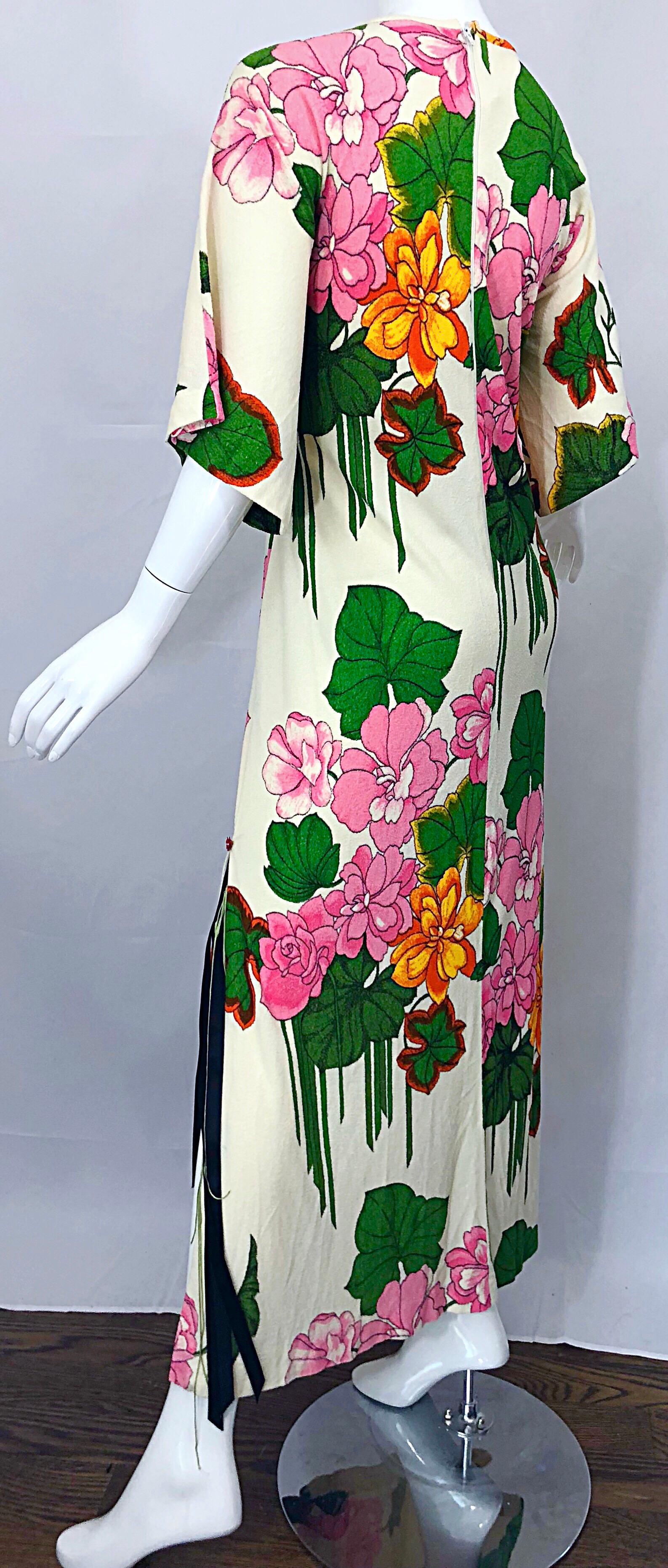 1970s Does 1930s Terry Cloth Fringed Hawaiian Print Vintage 70s Maxi Dress 7