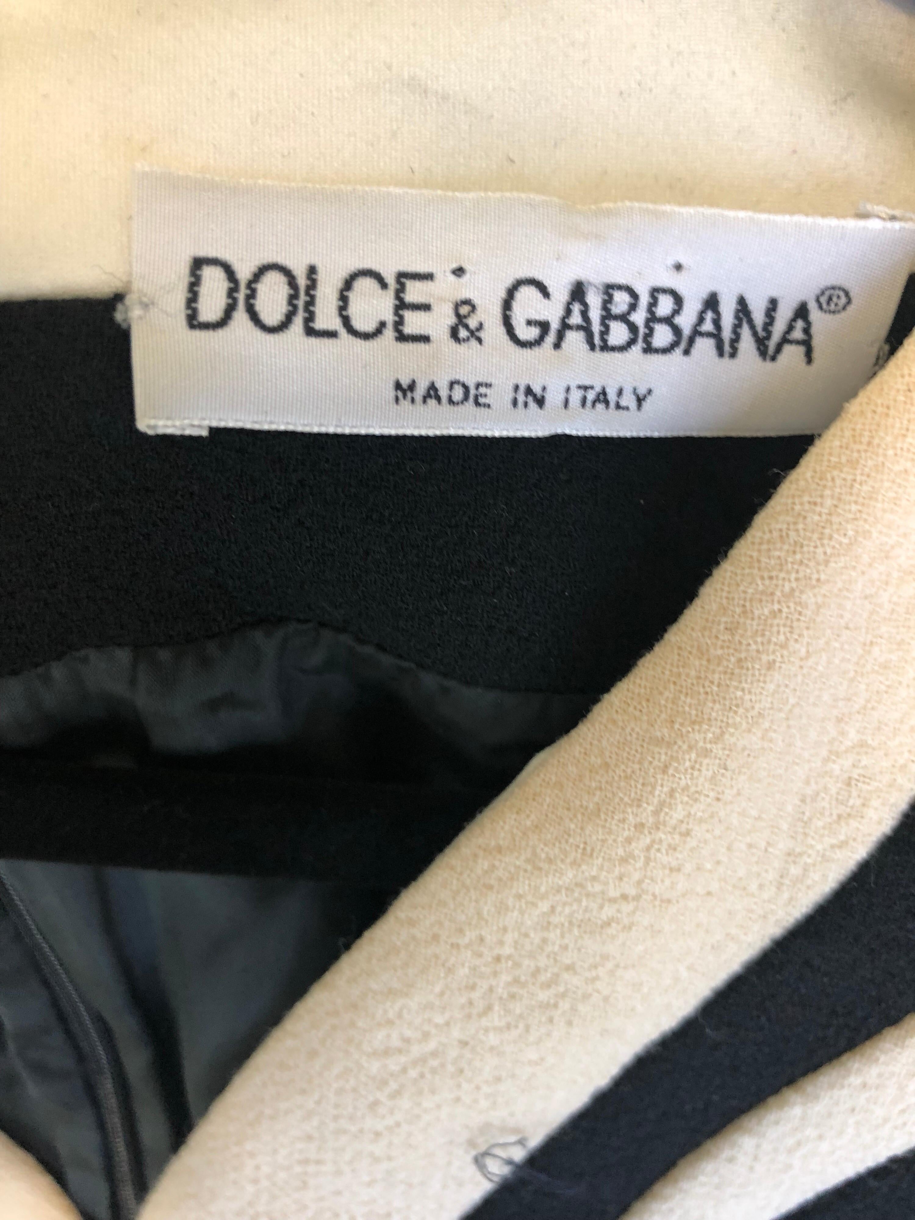 Dolce and Gabbana Size 42 / US 6 Black and Ivory 1990s Does 1960s Wool ...