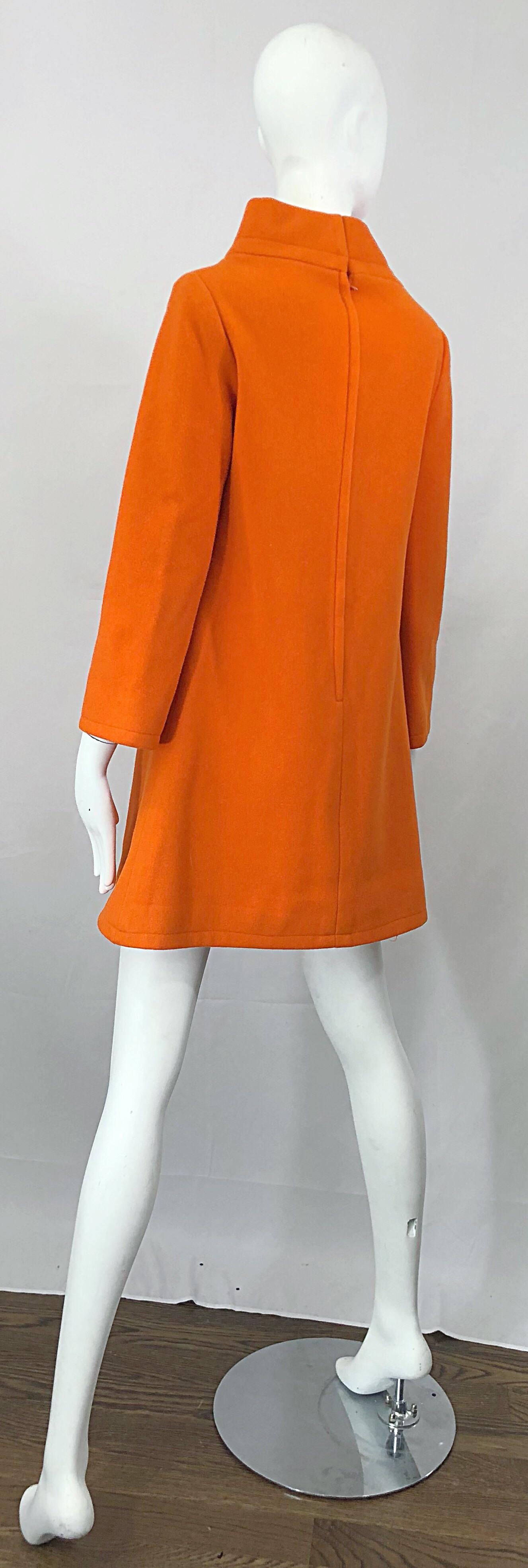 Chic 1960s Orange Wool Mod Space Age Cut Out A Line Vintage 60s Mini Dress Tunic 3
