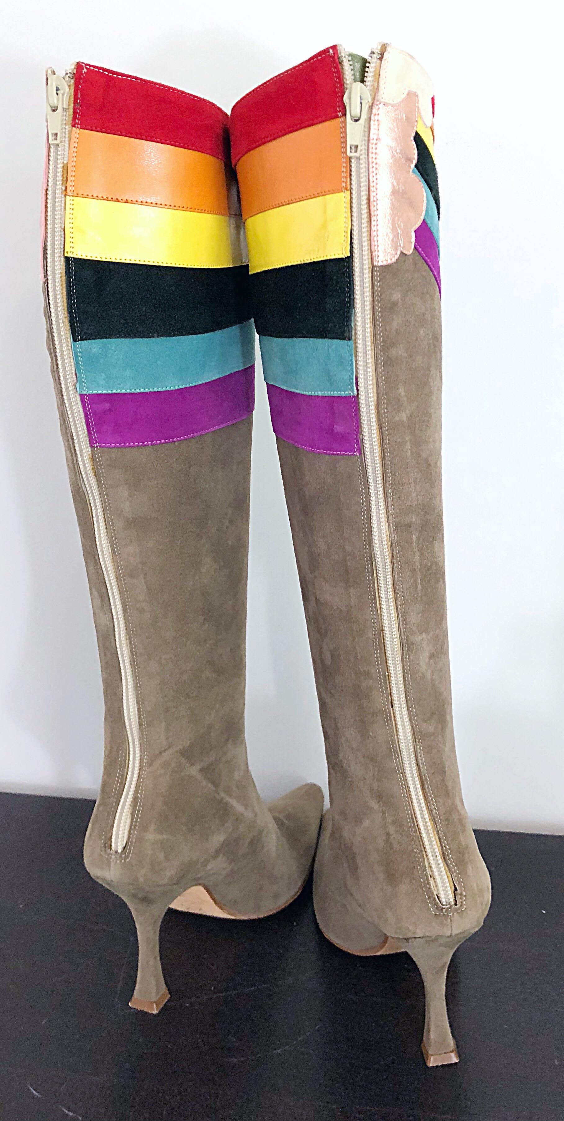 Women's New Ashley Dearborn Size 36 / 6 Gay Pride Pegasus Rainbow High Heel Suede Boots For Sale