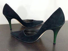 Sexy Vintage Christian Lacroix Size 37 / 7 Black + Green Suede 1990s high Heels