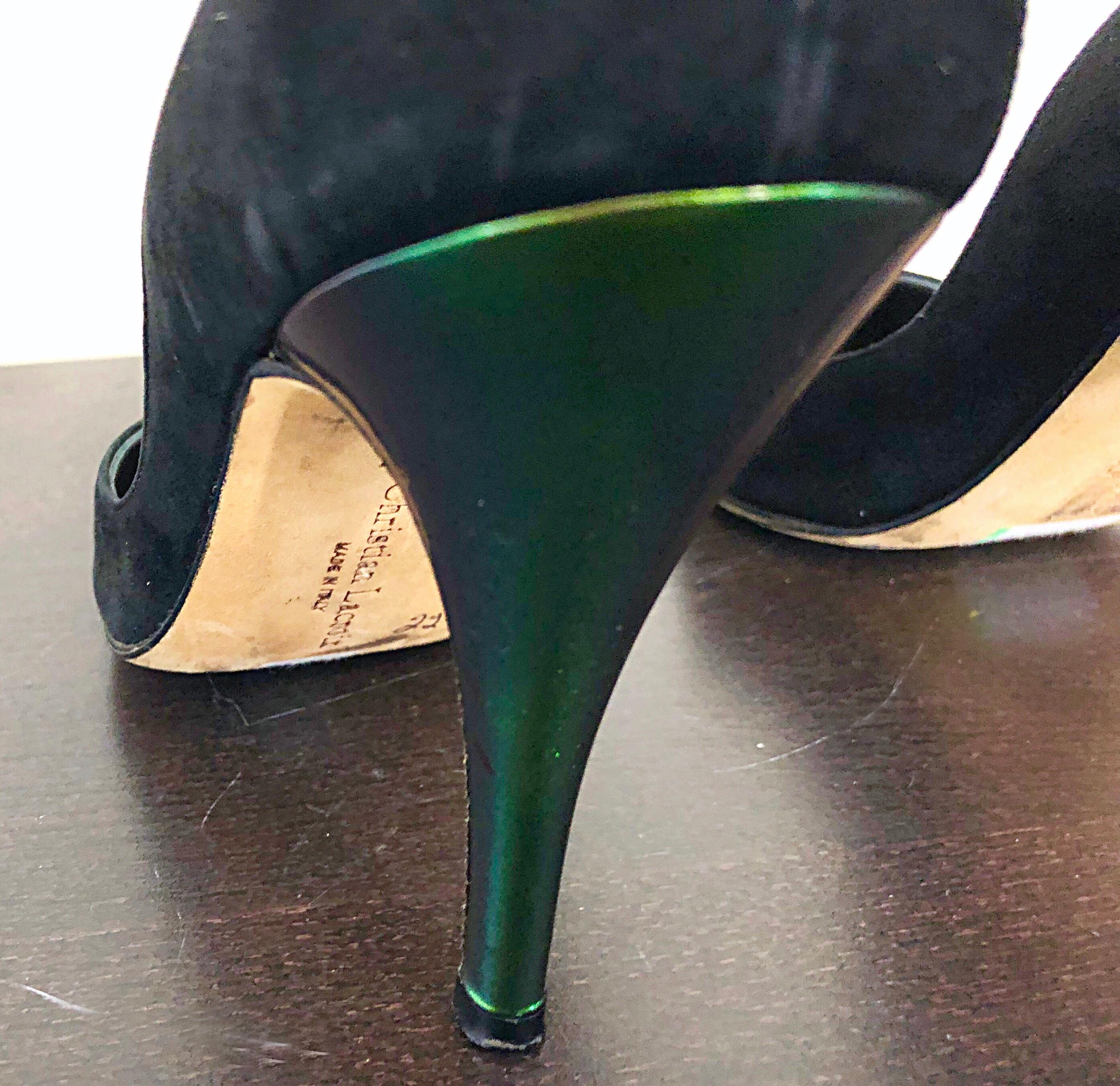 green and black heels