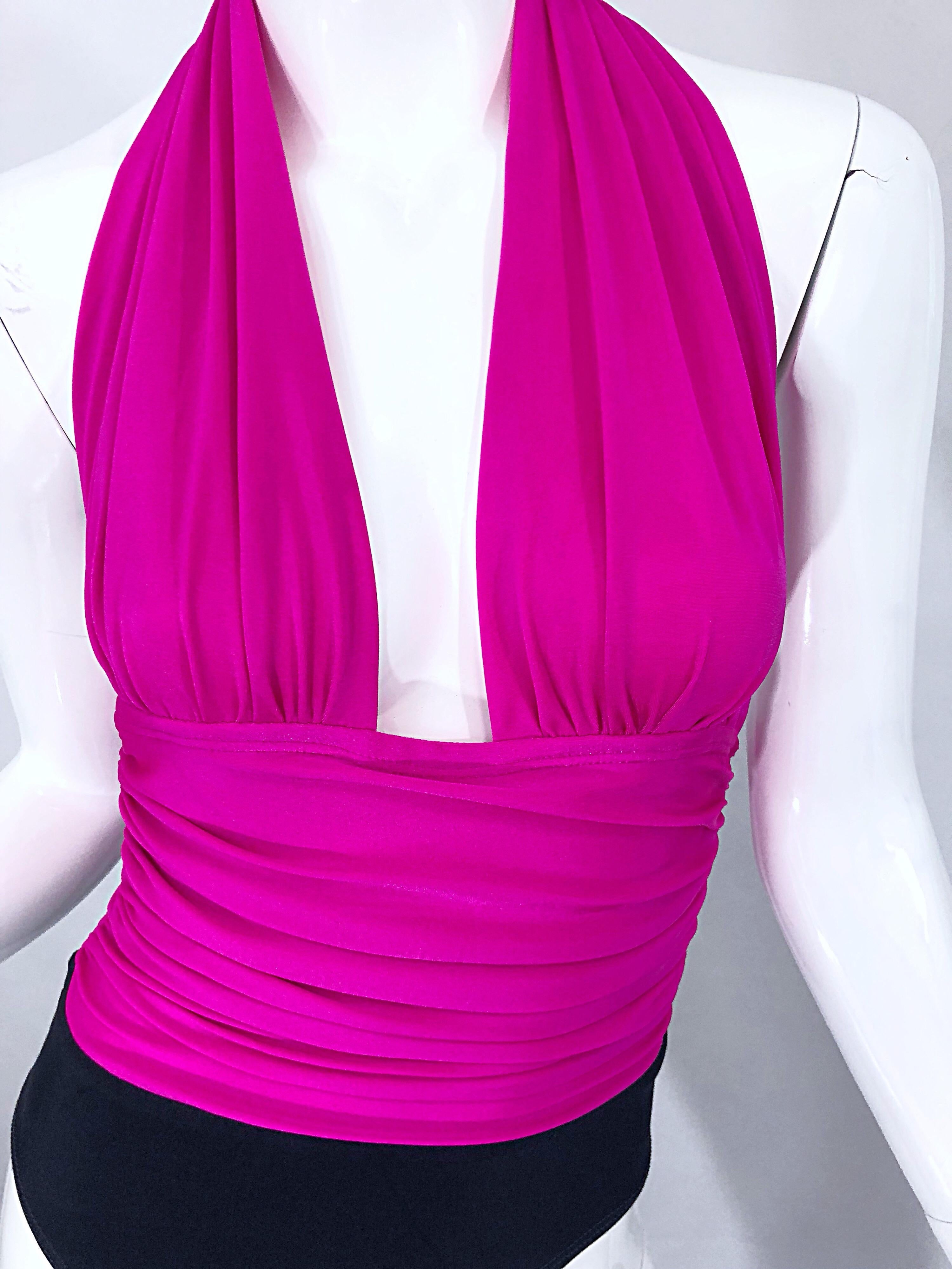 Yves Saint Laurent Talla 12 / 14 Traje de baño de una pieza Sexy Vintage Rosa Caliente + Negro Púrpura en venta