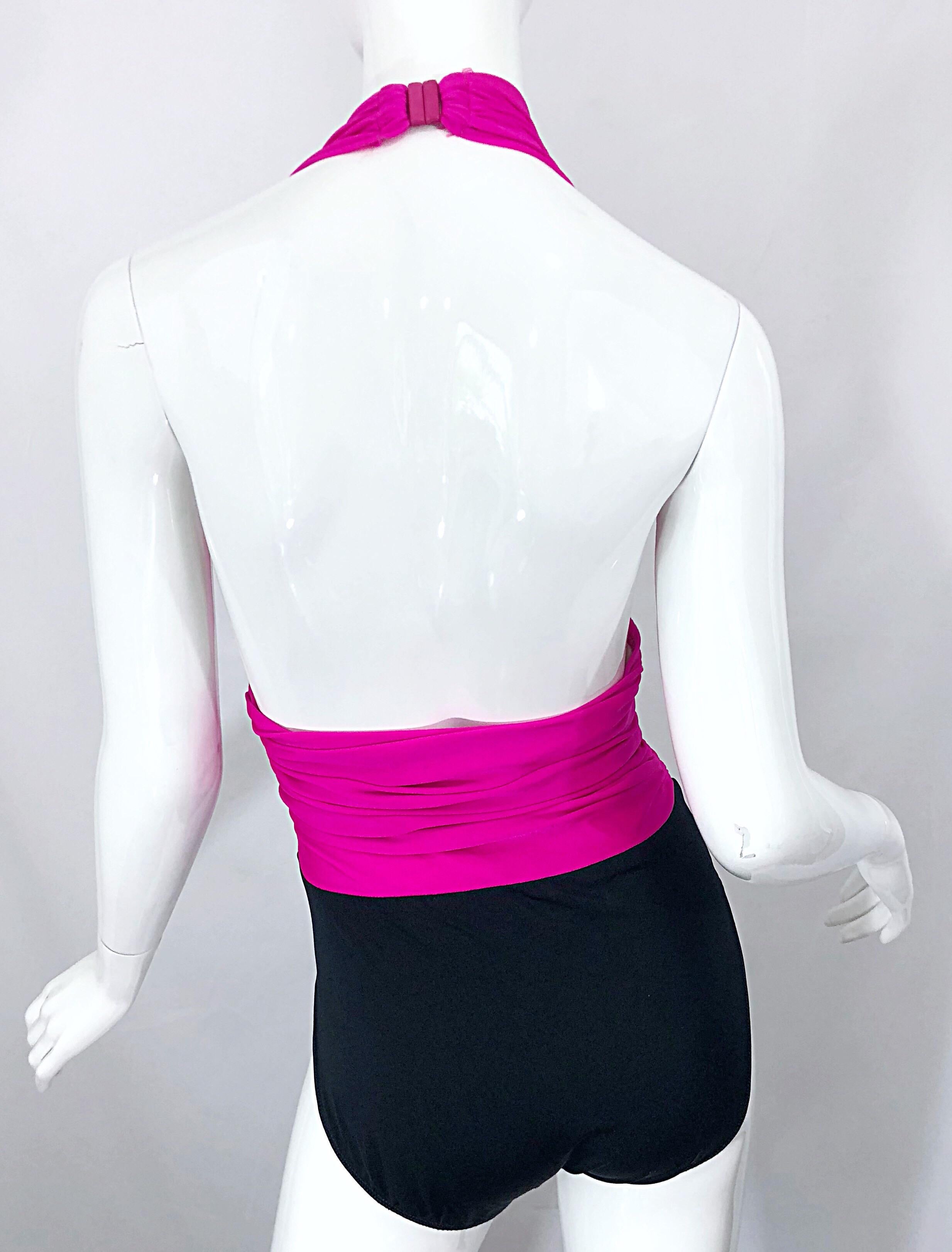 Yves Saint Laurent Talla 12 / 14 Traje de baño de una pieza Sexy Vintage Rosa Caliente + Negro en venta 5