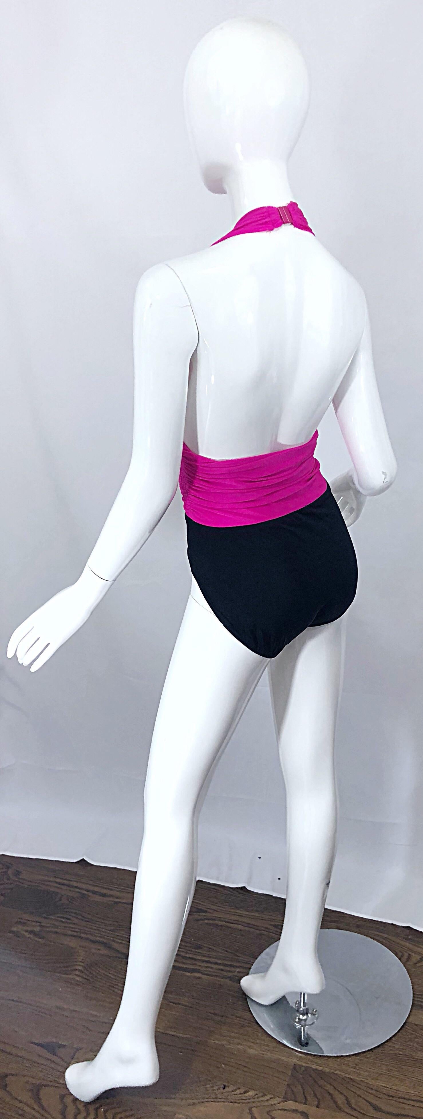 Yves Saint Laurent Talla 12 / 14 Traje de baño de una pieza Sexy Vintage Rosa Caliente + Negro en venta 7