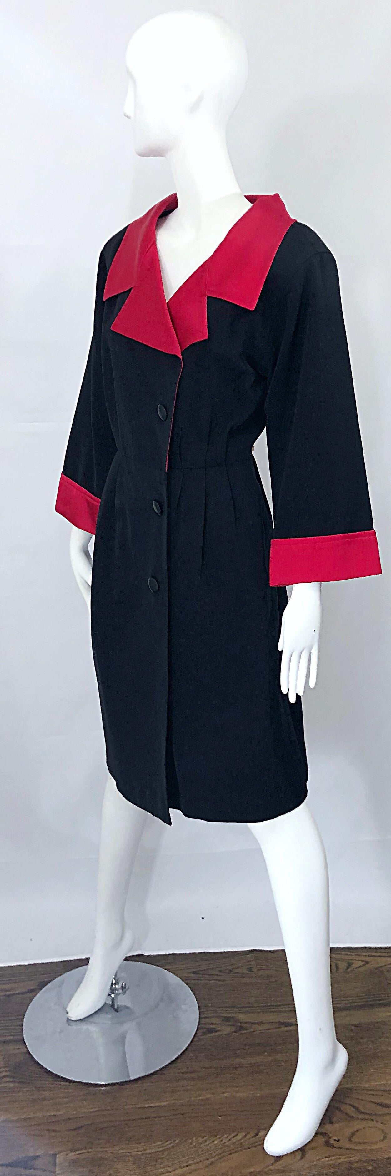 Vintage Yves Saint Laurent Size 42 / 10 Black and Red Silk YSL Dress In Excellent Condition For Sale In San Diego, CA