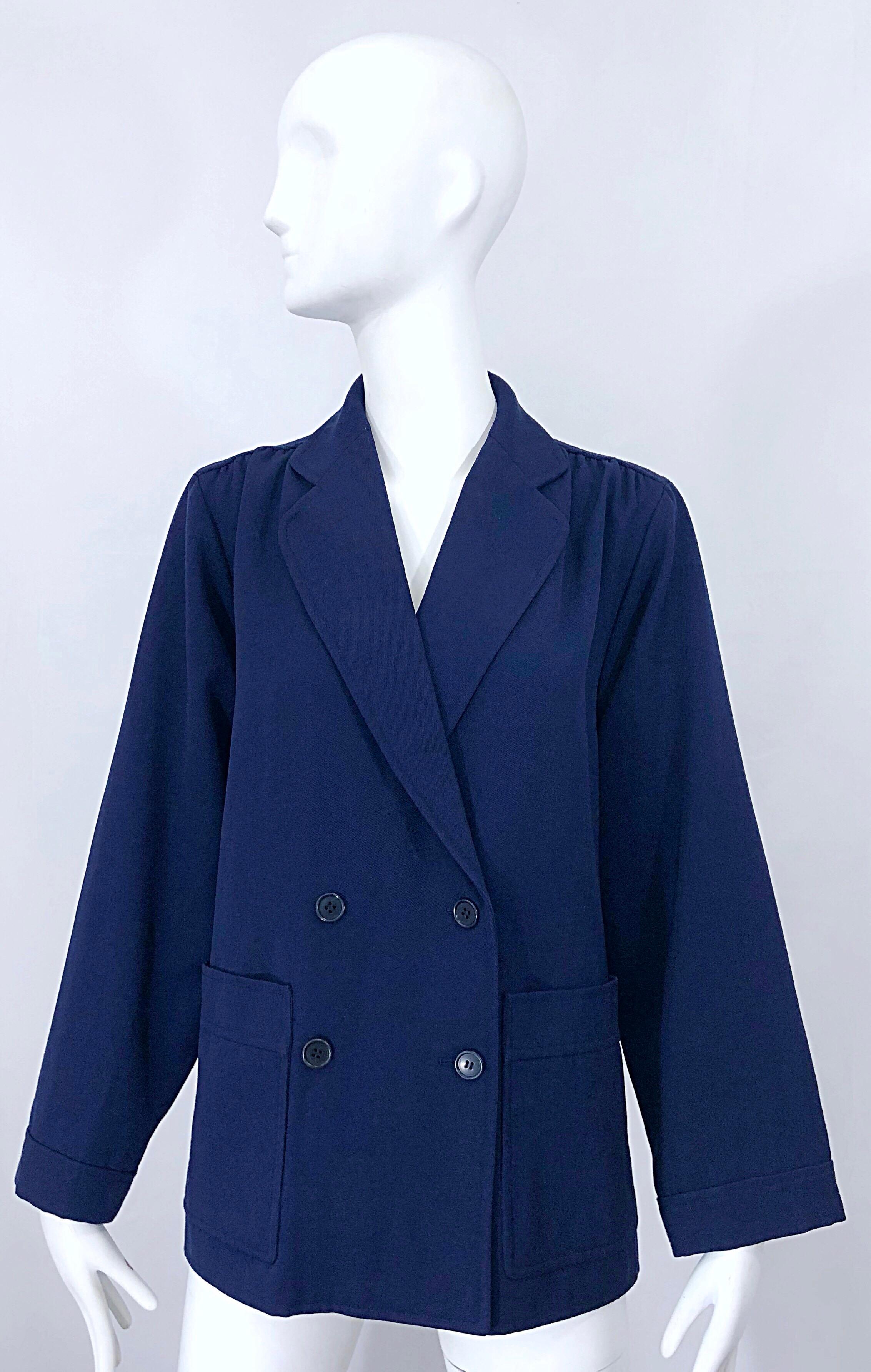 Chic and classic vintage late 60s YVES SAINT LAURENT YSL Rive Gauche lightweight wool swing jacket! The perfect alternative to a black jacket, this gem matches anything, and is perfect all year. Puckered seams at the shoulder. Double breasted style
