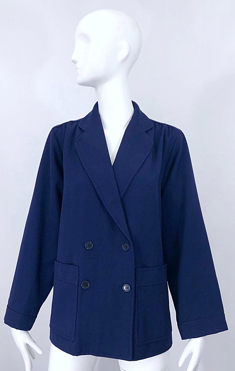 Chic 1960s Yves Saint Laurent Navy Blue Lightweight Wool Vintage Swing  Jacket For Sale at 1stDibs | lightweight swing coats, 60s chic jackets