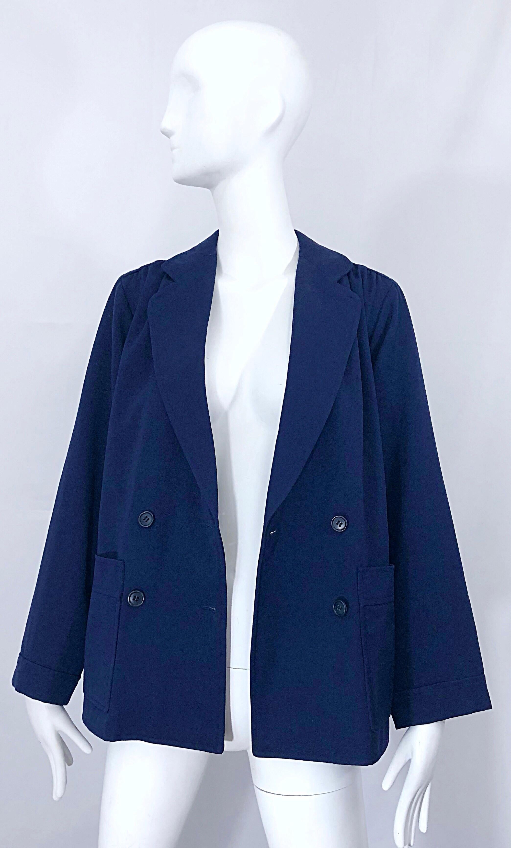 Women's Chic 1960s Yves Saint Laurent Navy Blue Lightweight Wool Vintage Swing Jacket For Sale