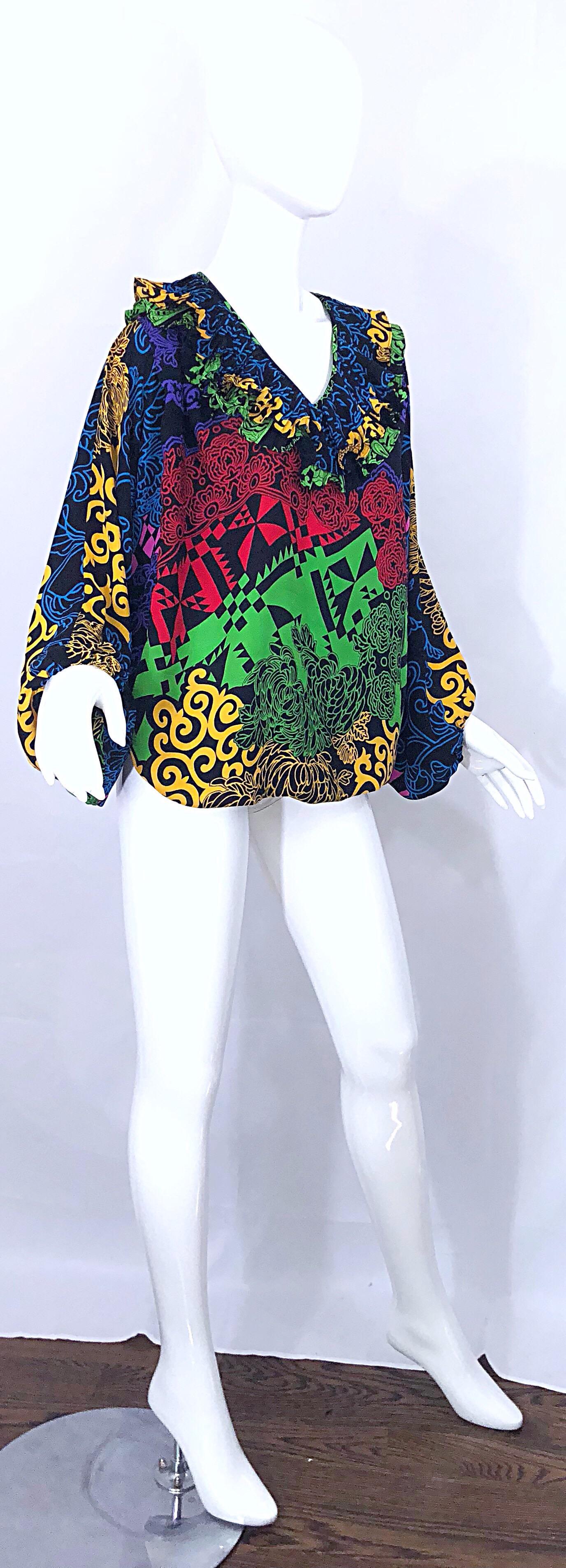 Amazing 1980s Diane Freis Neon Abstract Print Vintage 80s Tunic / Mini Dress For Sale 2
