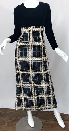 Incredible 1970s Black Silver Gold Velvet and Lurex Vintage 70s Maxi Dress Gown