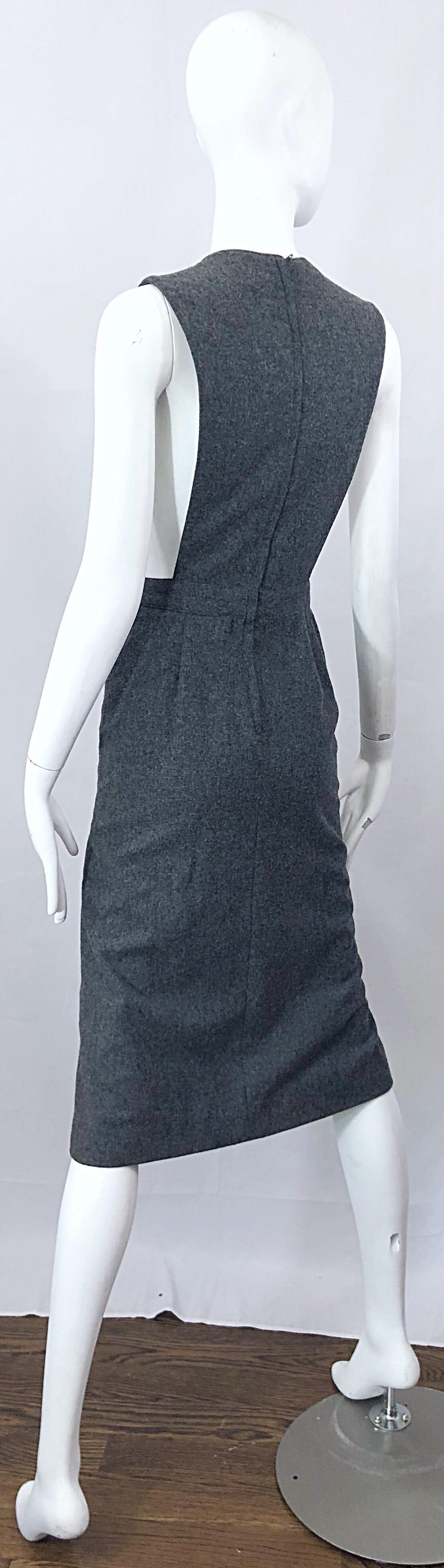 1960s Pierre Cardin Couture Rare Charcoal Gray Space Age Cut Out 60s Wool Dress 2