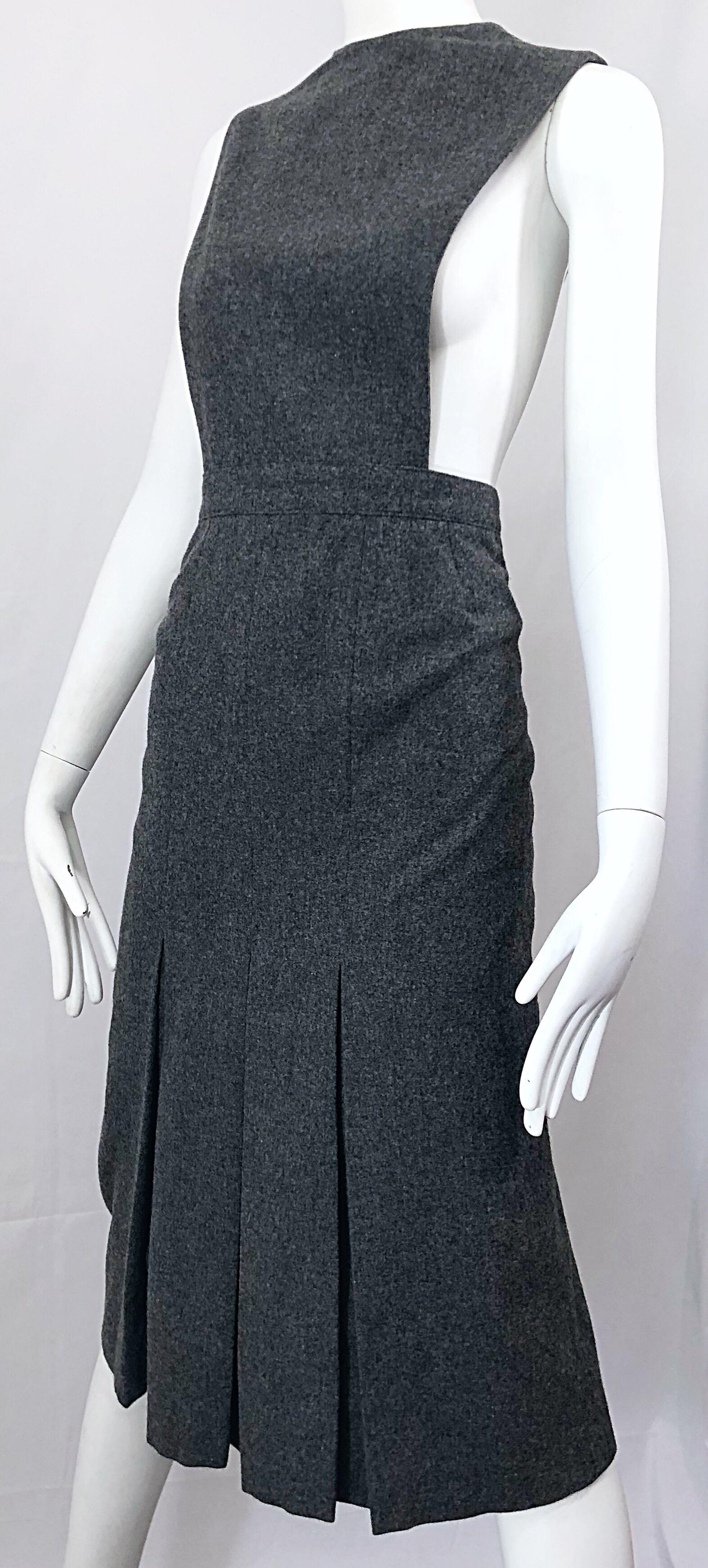 1960s Pierre Cardin Couture Rare Charcoal Gray Space Age Cut Out 60s Wool Dress 3