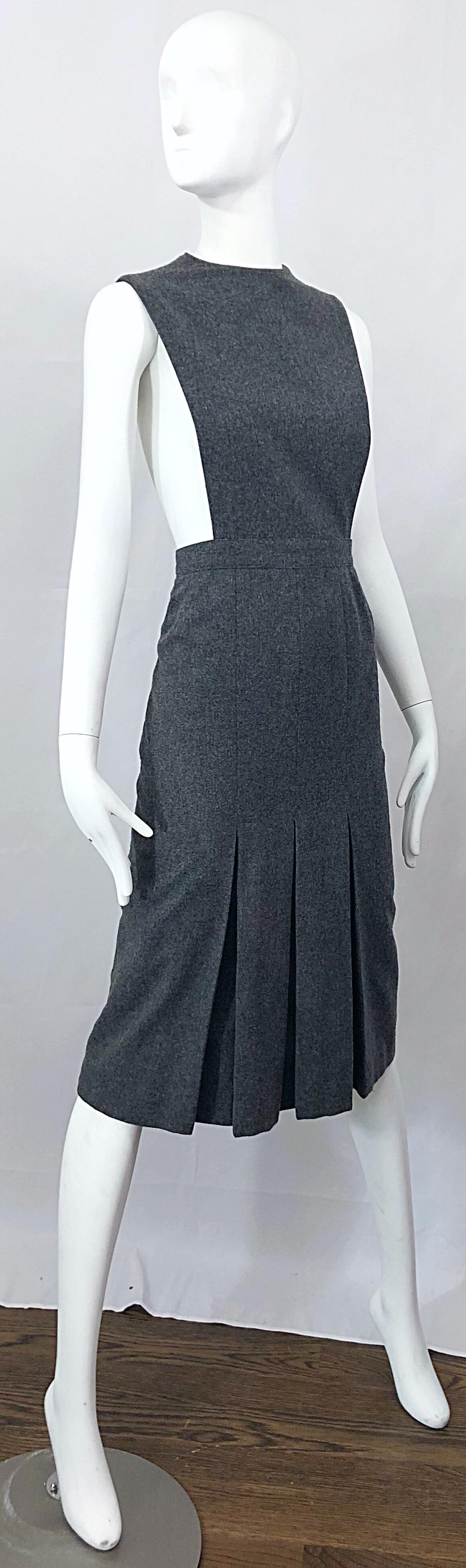 1960s Pierre Cardin Couture Rare Charcoal Gray Space Age Cut Out 60s Wool Dress 5