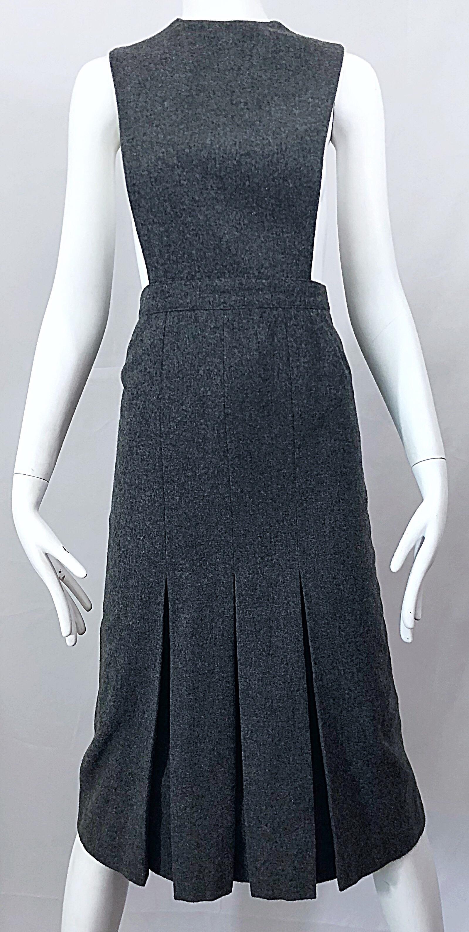 1960s Pierre Cardin Couture Rare Charcoal Gray Space Age Cut Out 60s Wool Dress 7