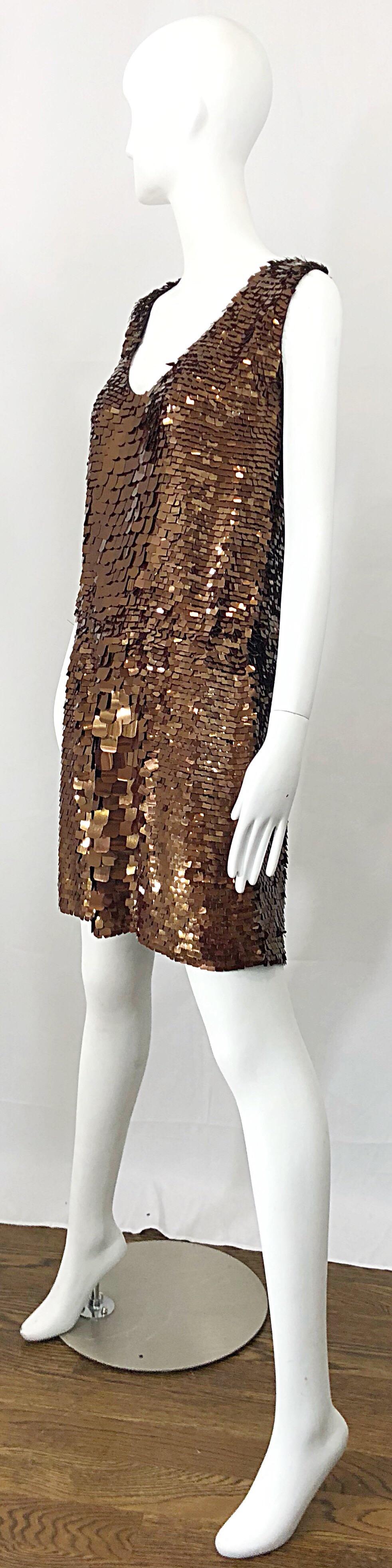 1990s does 1920s Isaac Mizrahi Chocolate Brown Paillette Sequin Flapper Dress In Excellent Condition In San Diego, CA