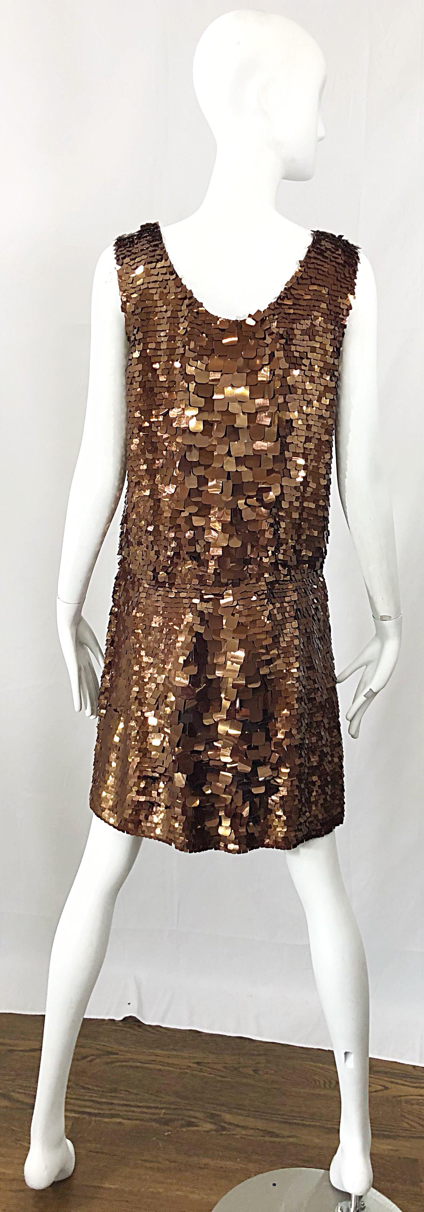 Women's 1990s does 1920s Isaac Mizrahi Chocolate Brown Paillette Sequin Flapper Dress