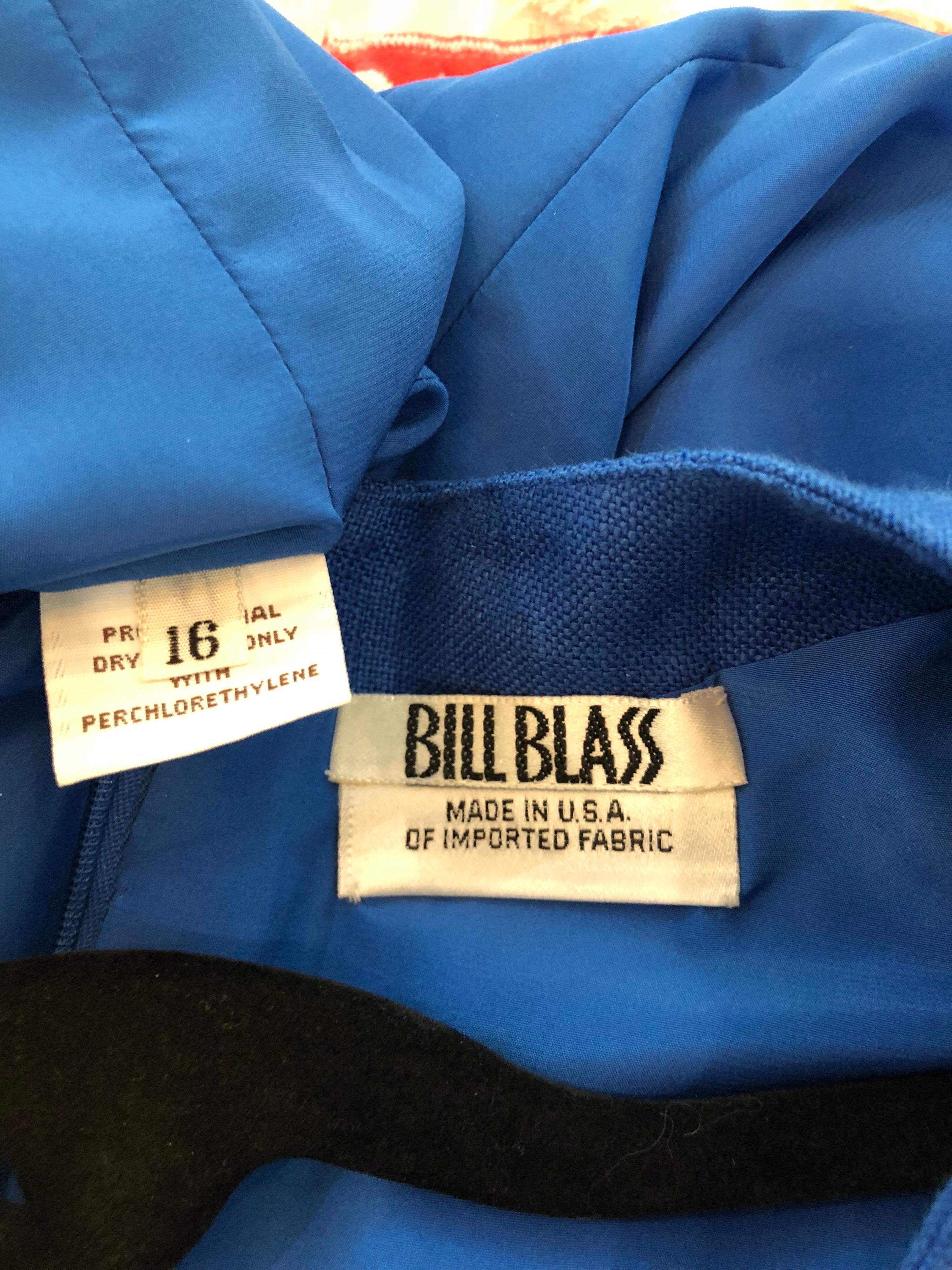 Vintage Bill Blass Size 16 Blue + White Nautical Plus Size Linen Dress For Sale 7