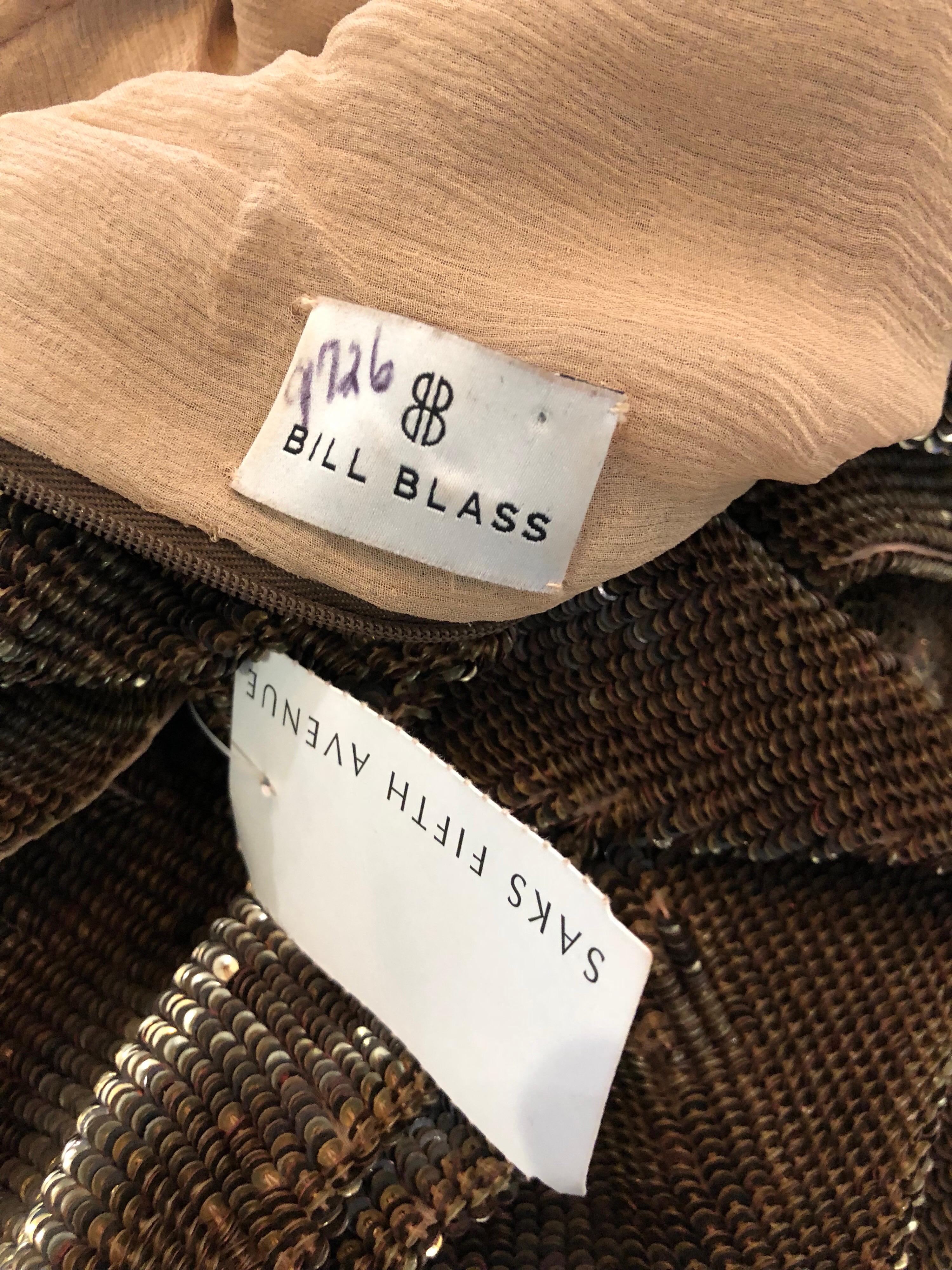 Bill Blass Early 2000s Silk Chiffon Brown Bronze Fully Sequined Sheath Dress For Sale 10
