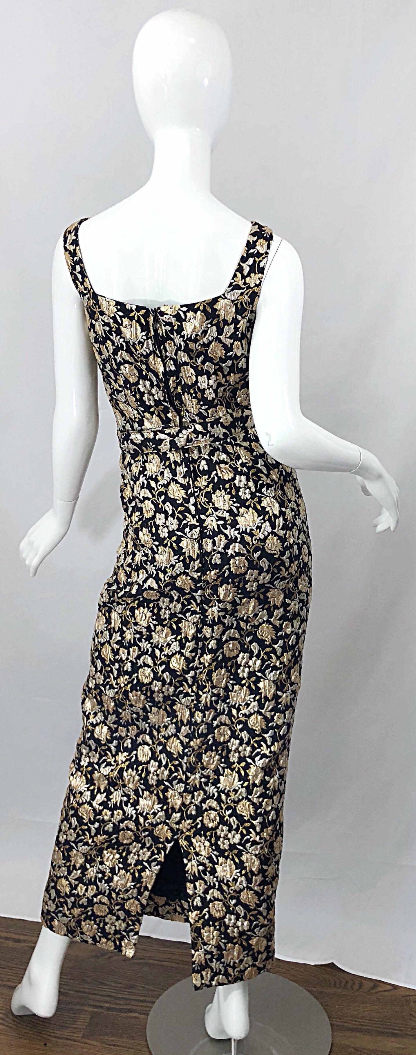 Gorgeous 1960s Clifton Wilhite Gold Silver Black Silk Brocade Vintage 60s Gown In Excellent Condition For Sale In San Diego, CA