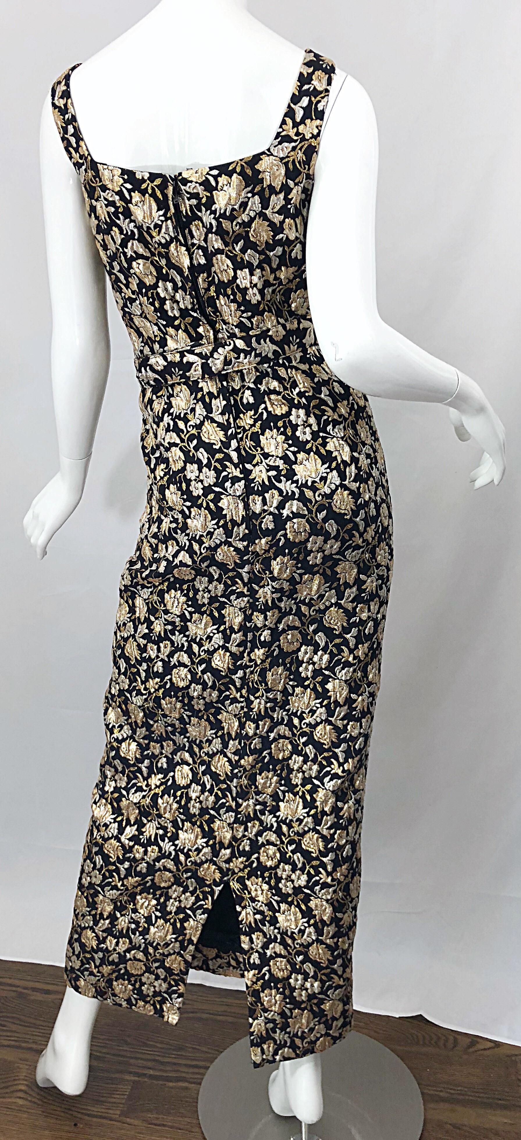 Gorgeous 1960s Clifton Wilhite Gold Silver Black Silk Brocade Vintage 60s Gown For Sale 7