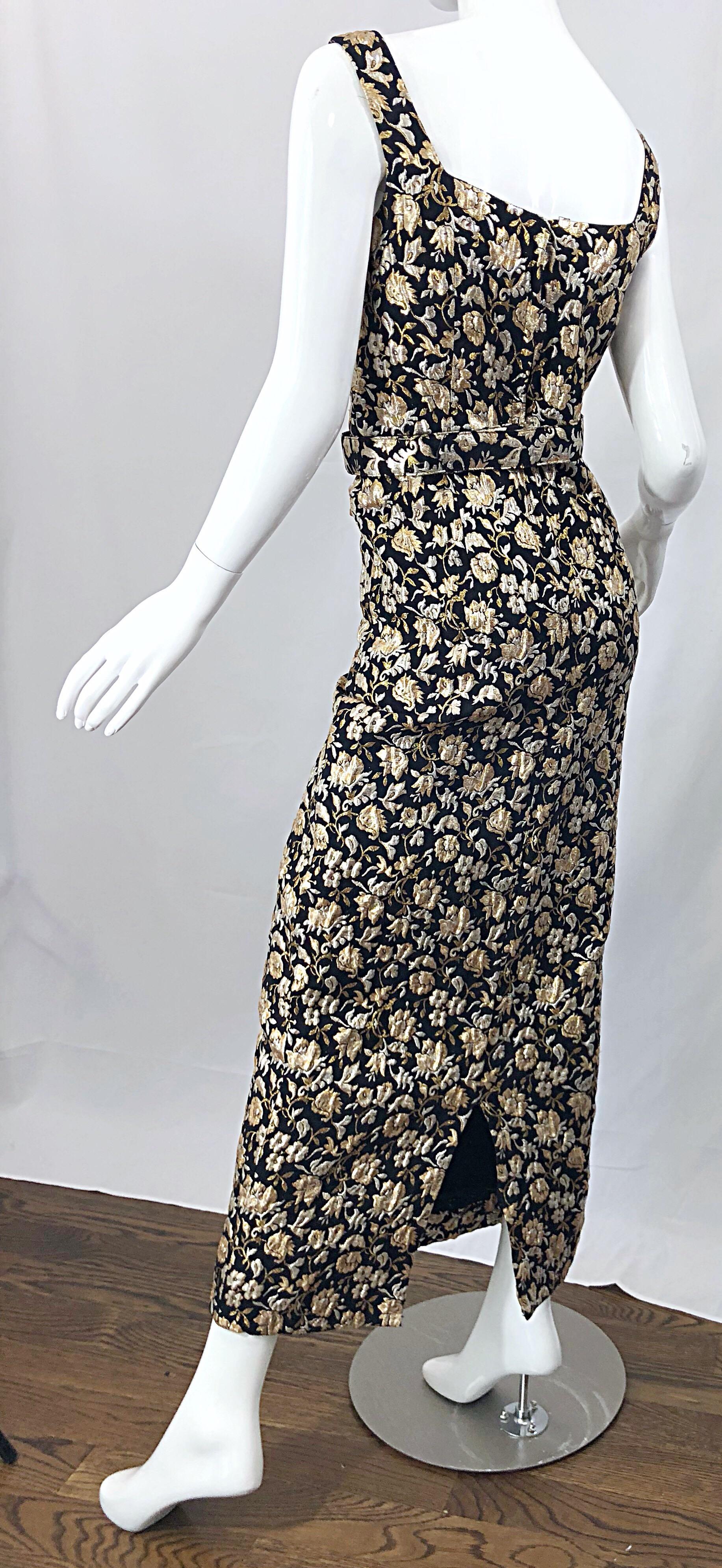 Gorgeous 1960s Clifton Wilhite Gold Silver Black Silk Brocade Vintage 60s Gown For Sale 4