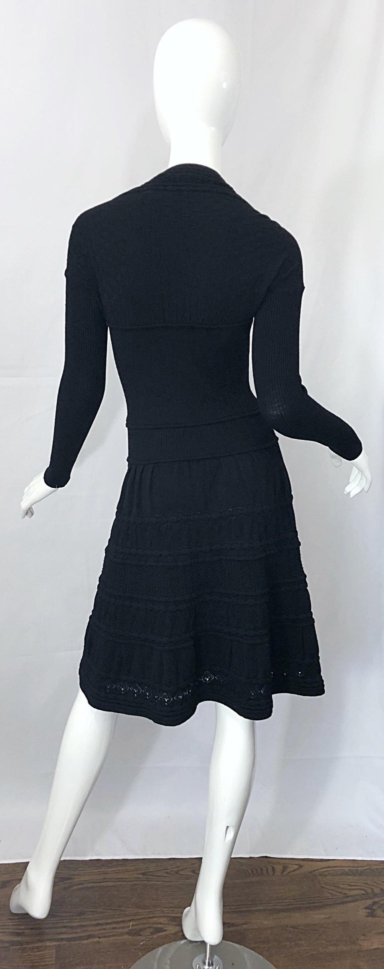 New w/ Tags D. Exterior Italian Made Black Lightweight Wool Knit Skater  Dress For Sale at 1stDibs