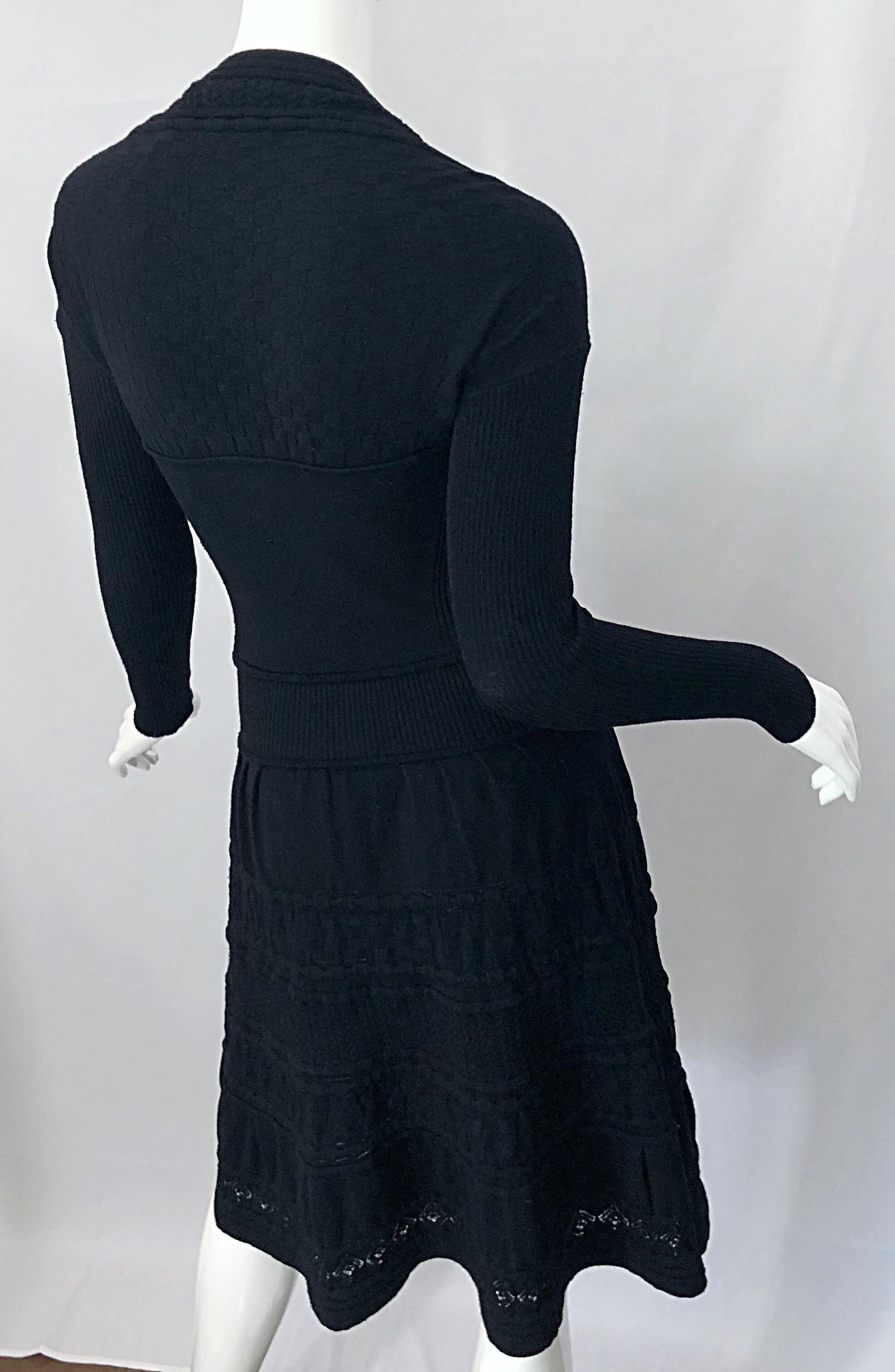 Women's New w/ Tags D. Exterior Italian Made Black Lightweight Wool Knit Skater Dress For Sale