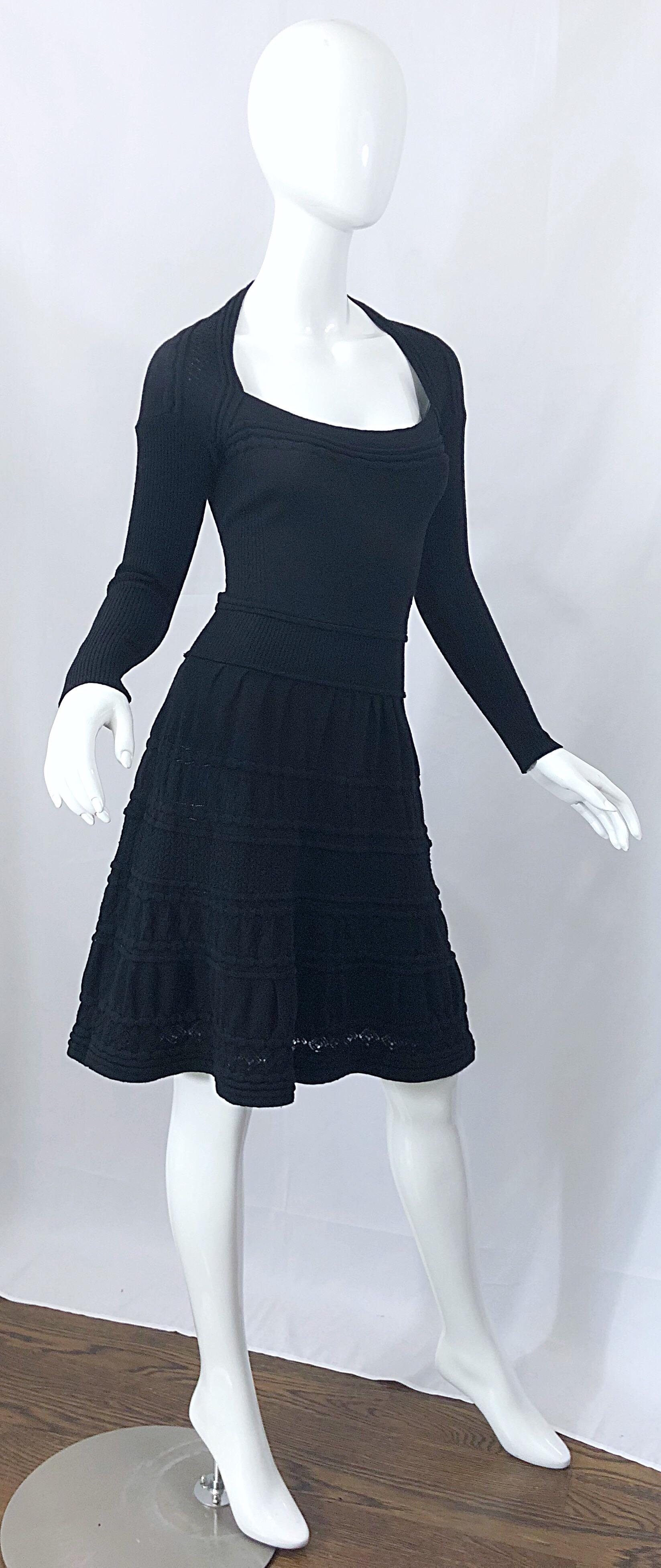 New w/ Tags D. Exterior Italian Made Black Lightweight Wool Knit Skater Dress For Sale 1