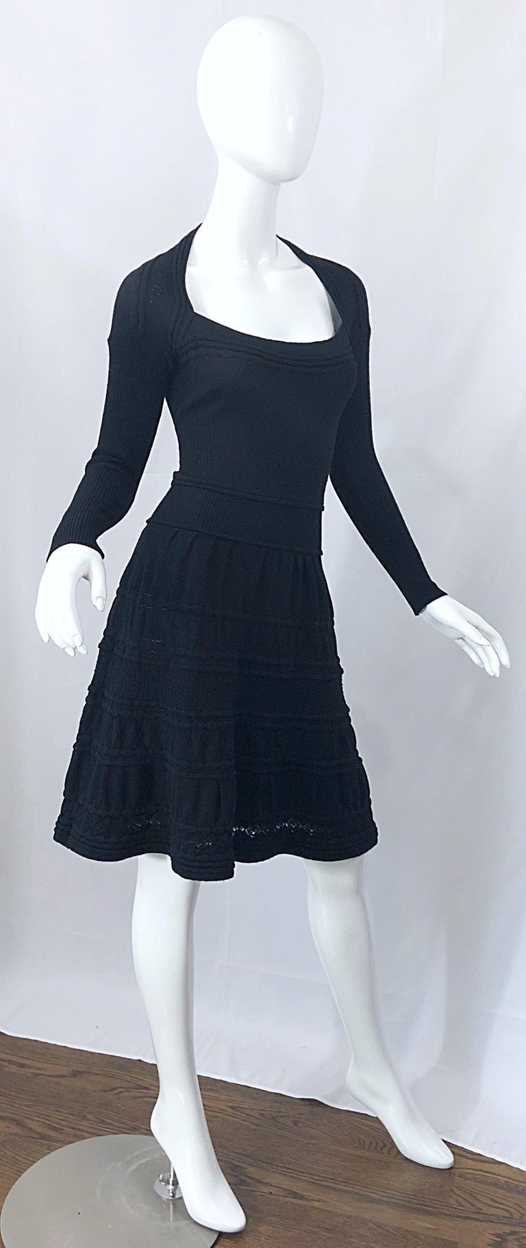 New w/ Tags D. Exterior Italian Made Black Lightweight Wool Knit Skater  Dress For Sale at 1stDibs
