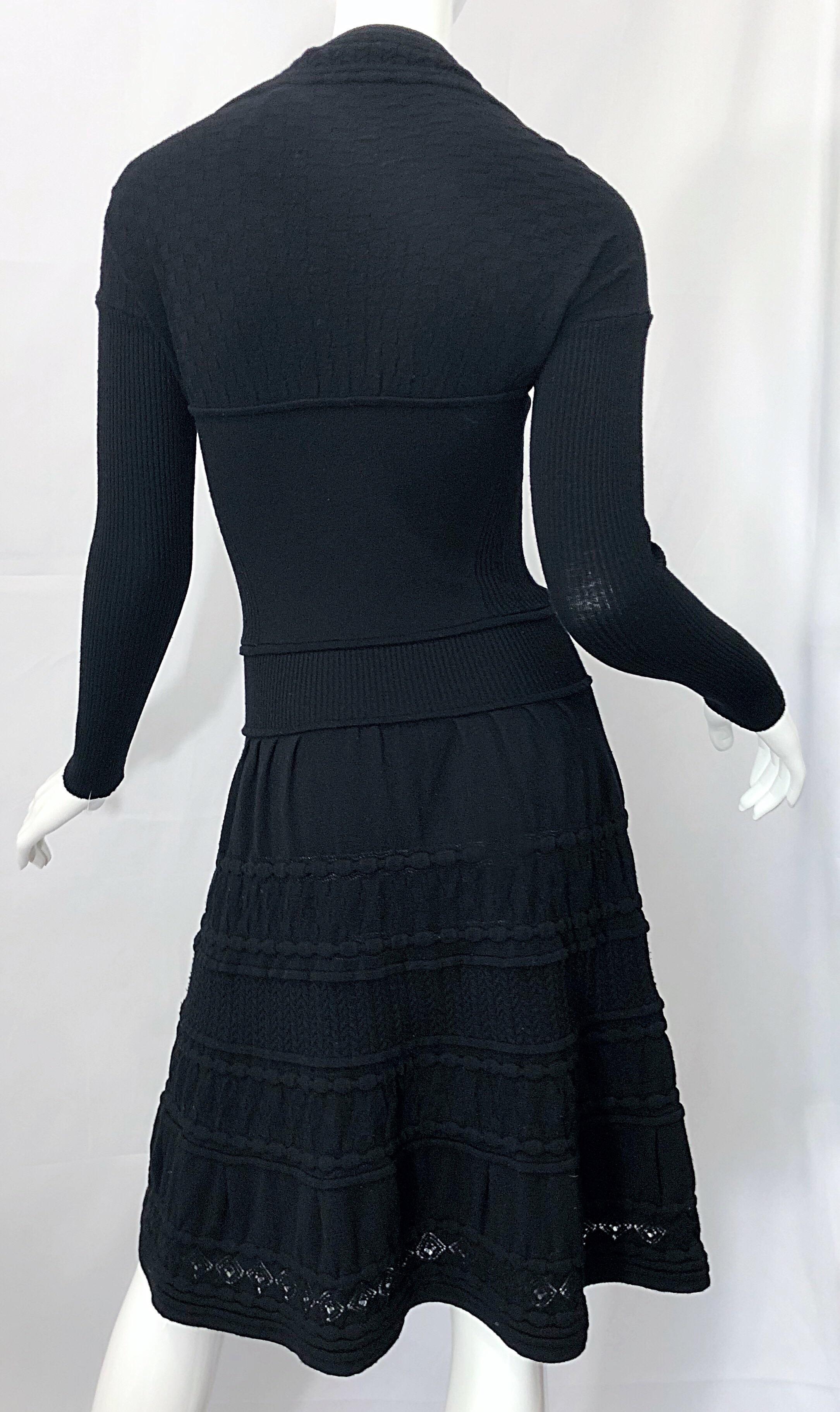New w/ Tags D. Exterior Italian Made Black Lightweight Wool Knit Skater Dress For Sale 3