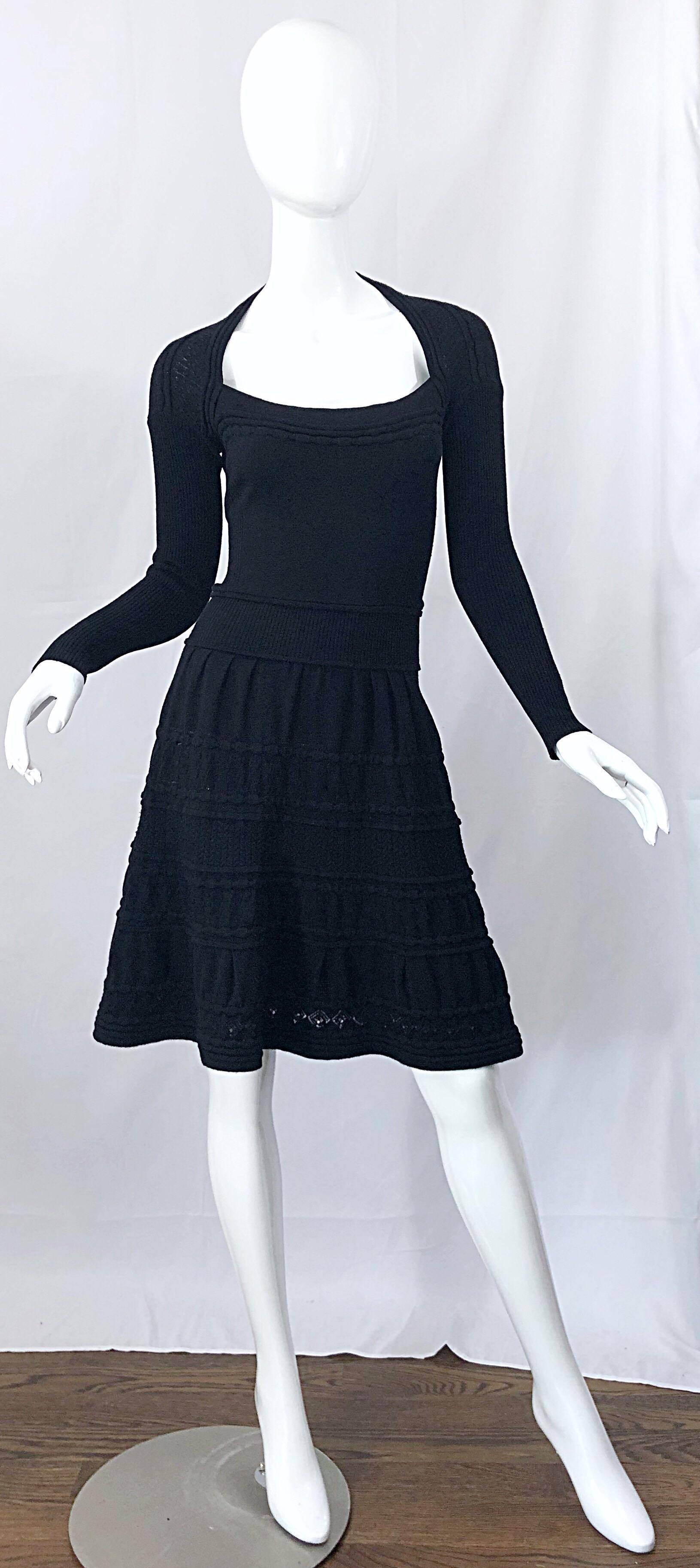New w/ Tags D. Exterior Italian Made Black Lightweight Wool Knit Skater Dress For Sale 4