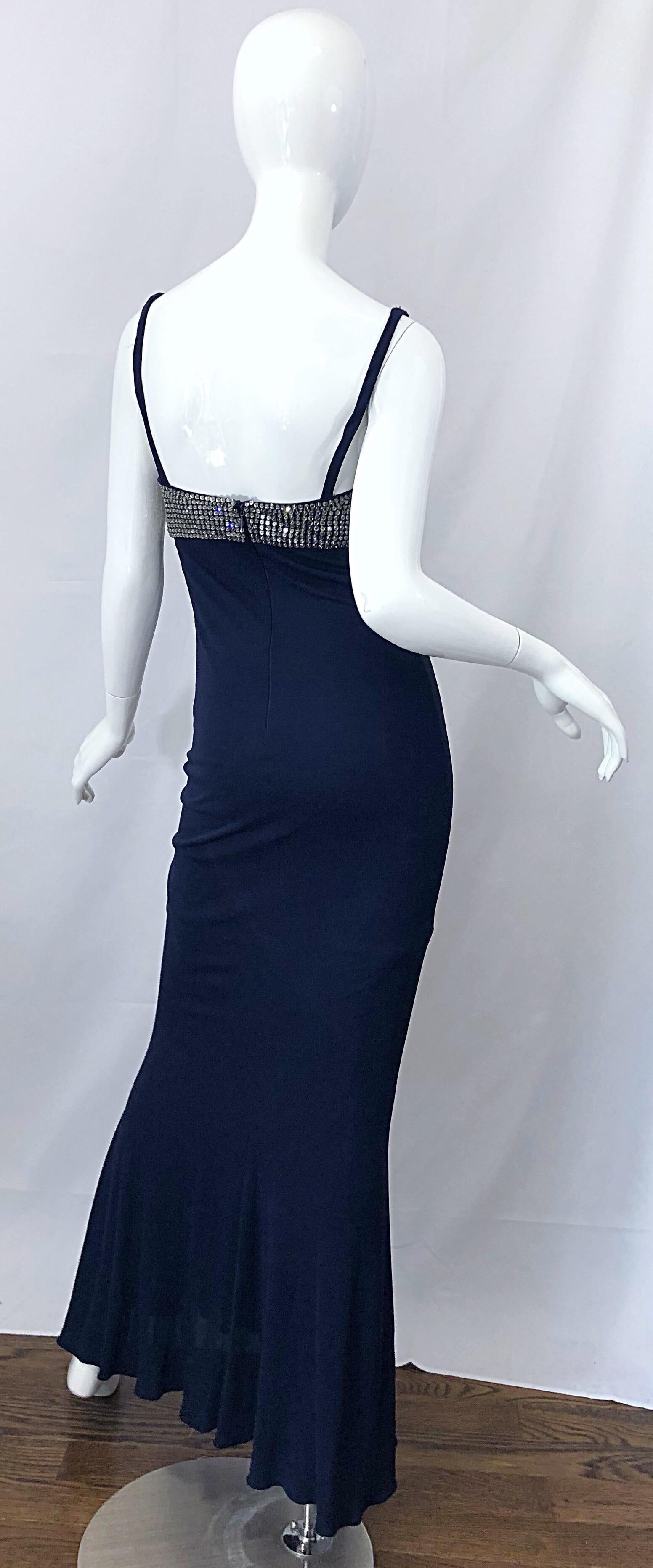 1990er Jahre Pamela Dennis Größe 4 Marineblau Silber Strass Vintage 90er Jahre BH-Kleid im Zustand „Hervorragend“ im Angebot in San Diego, CA