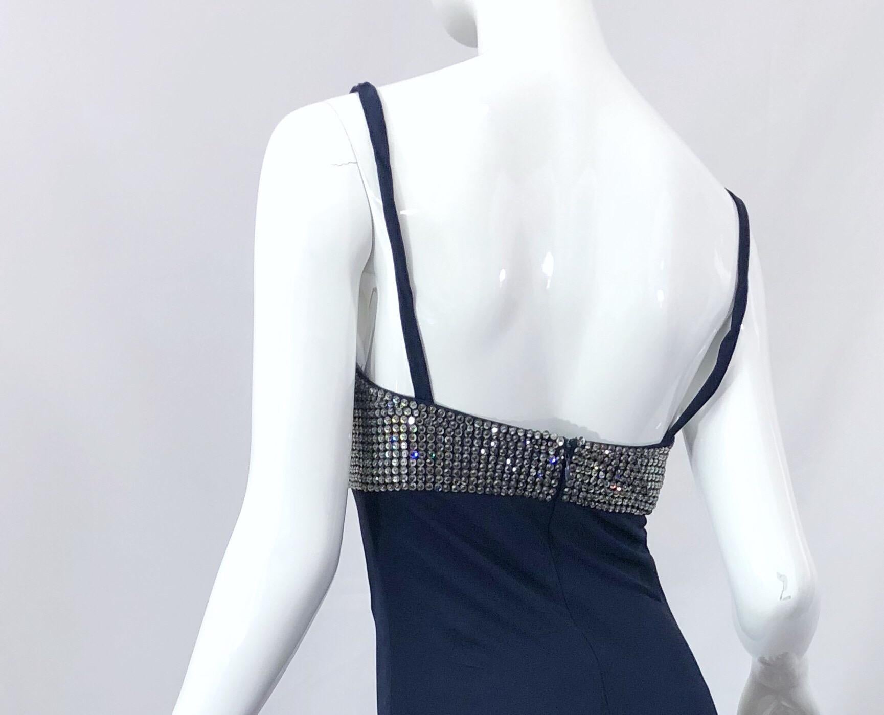 1990er Jahre Pamela Dennis Größe 4 Marineblau Silber Strass Vintage 90er Jahre BH-Kleid im Angebot 3