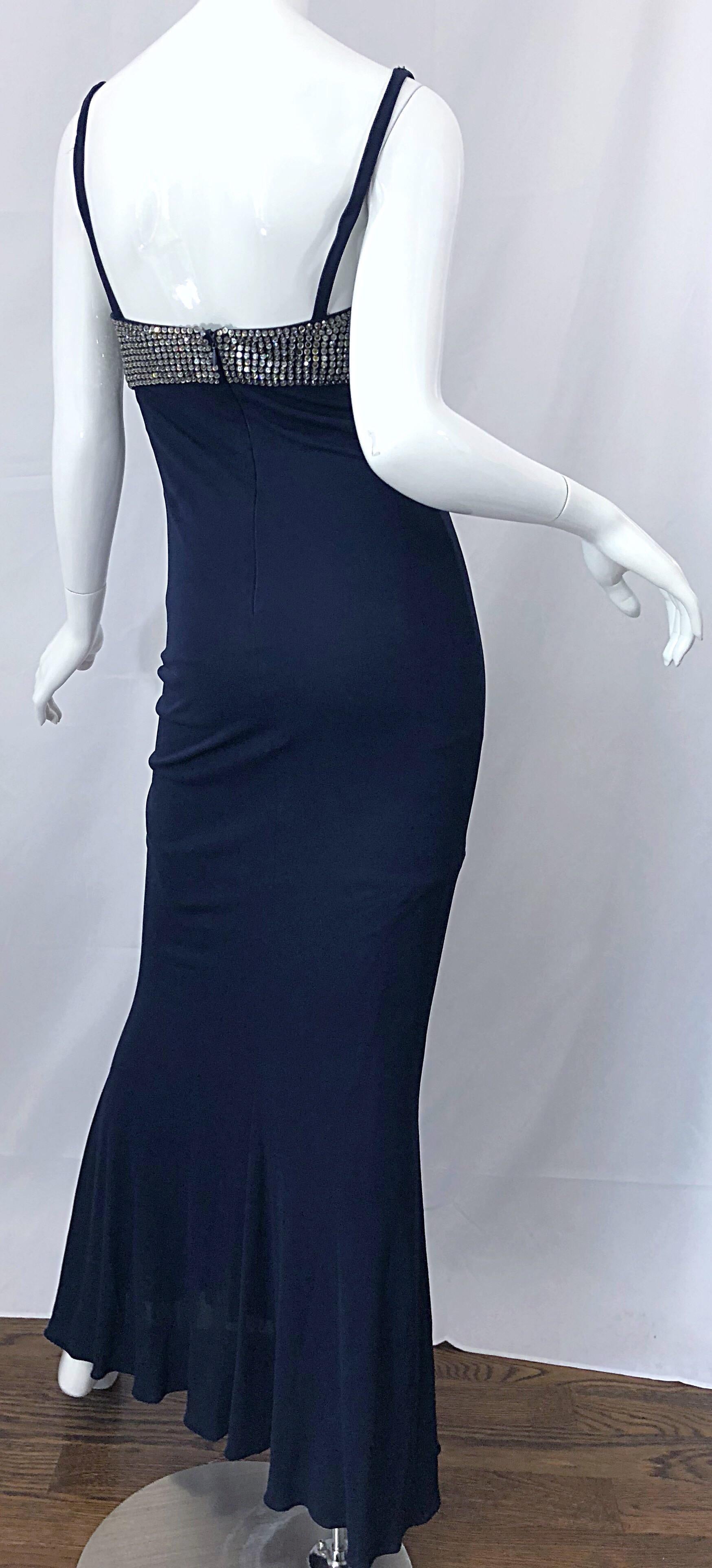 1990er Jahre Pamela Dennis Größe 4 Marineblau Silber Strass Vintage 90er Jahre BH-Kleid im Angebot 6