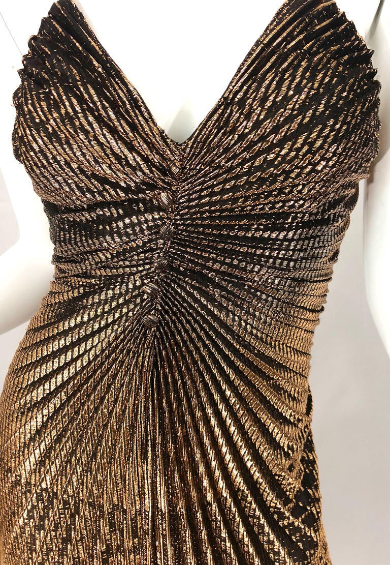 Amazing 1970s Gold Bronze Slinky Pleated Vintage 70s Disco Studio 54