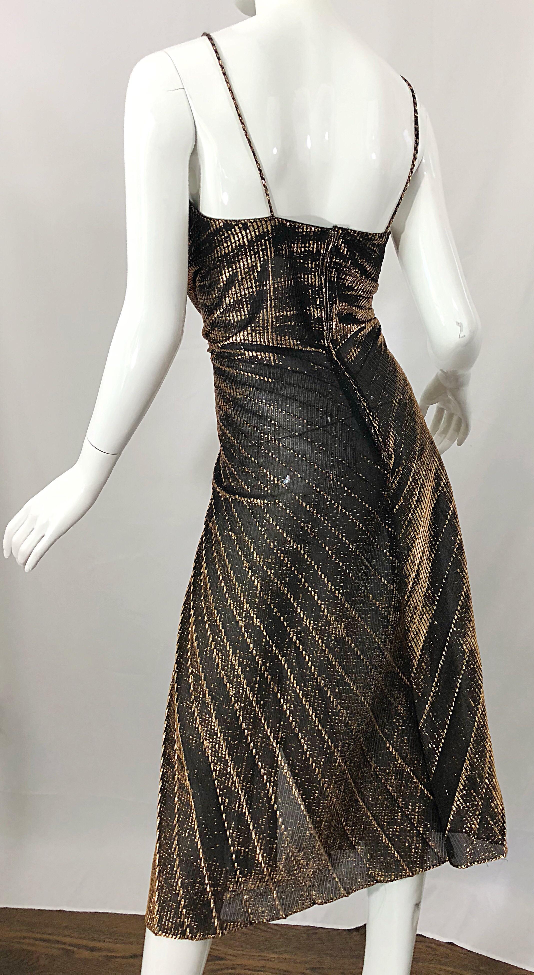 Women's Amazing 1970s Gold Bronze Slinky Pleated Vintage 70s Disco Studio 54 Dress