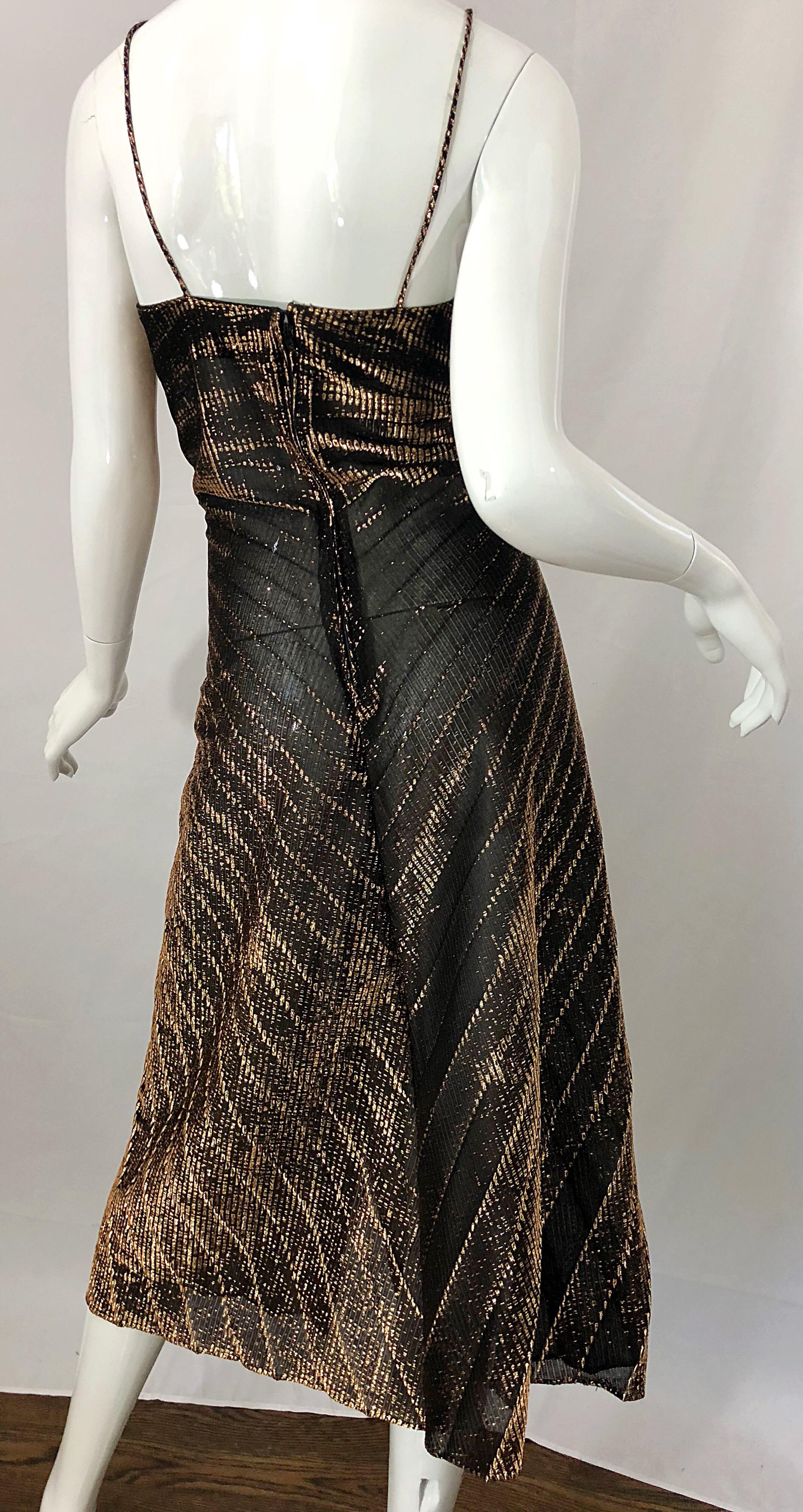 Amazing 1970s Gold Bronze Slinky Pleated Vintage 70s Disco Studio 54 Dress 2