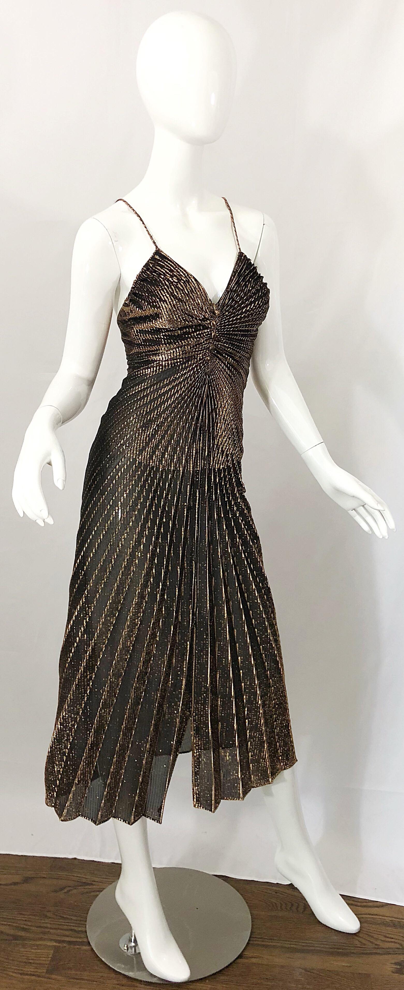 Amazing 1970s Gold Bronze Slinky Pleated Vintage 70s Disco Studio 54 Dress 3