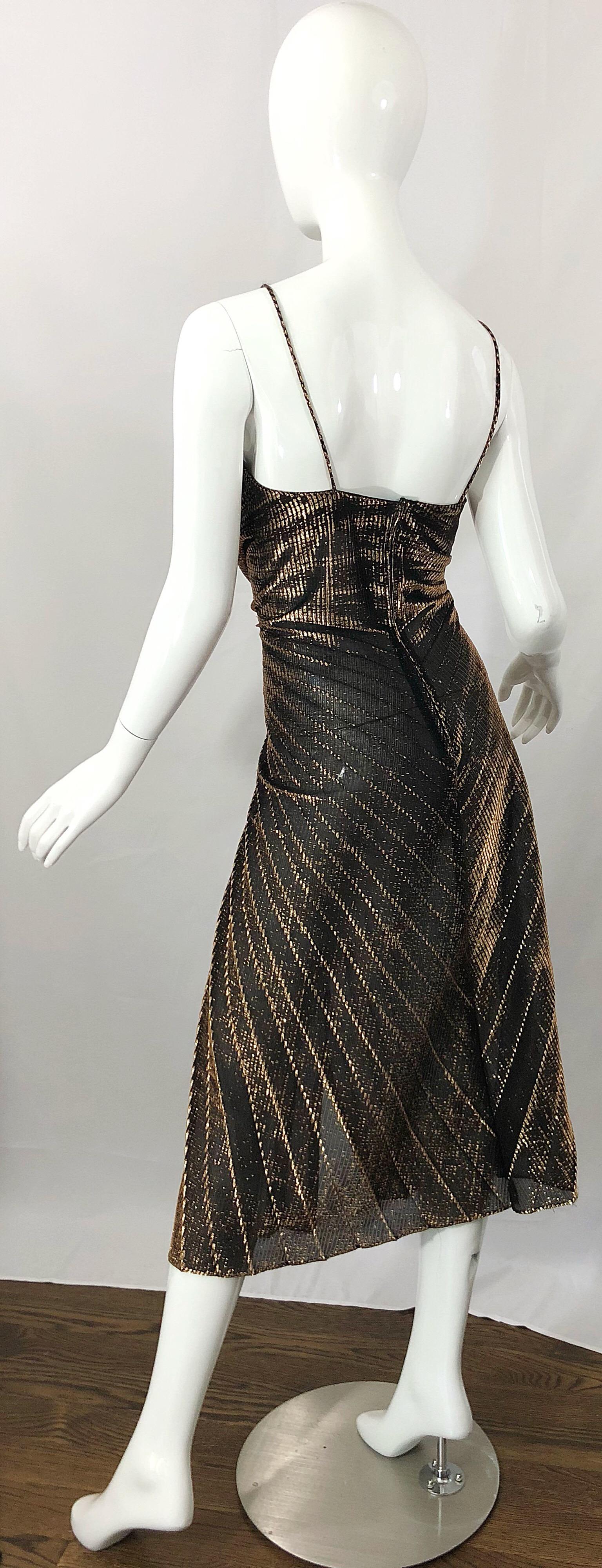 Amazing 1970s Gold Bronze Slinky Pleated Vintage 70s Disco Studio 54 Dress 4