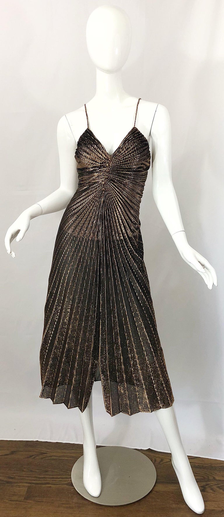 Amazing 1970s Gold Bronze Slinky Pleated Vintage 70s Disco Studio 54