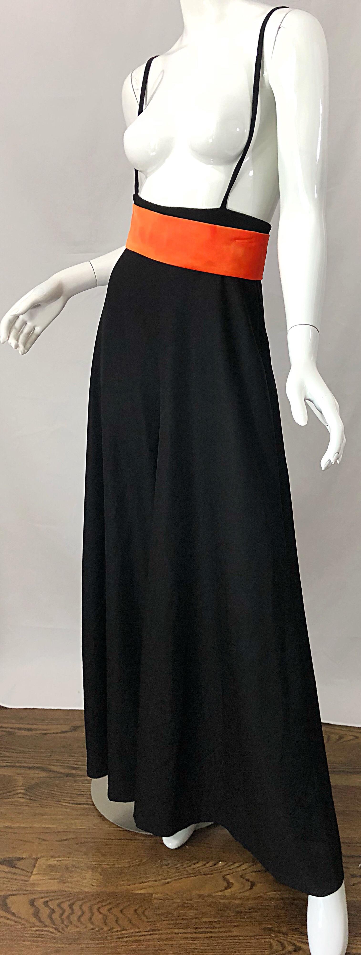 Women's 1970s Lilli Diamond Black + Orange High Waist Suspender Wide Leg Palazzo Pants For Sale