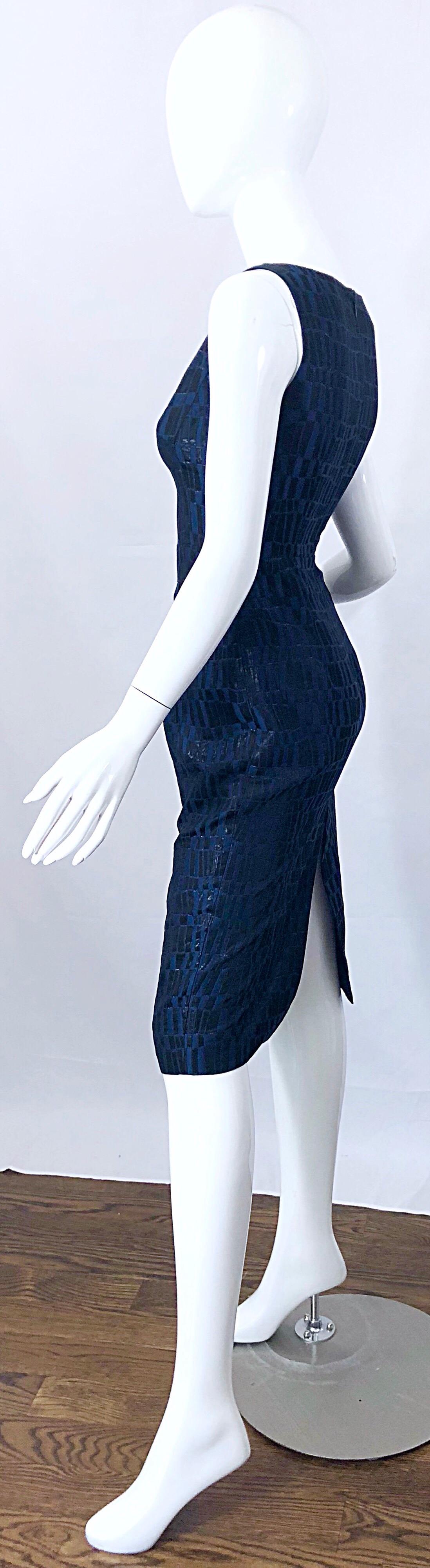 Women's Michael Kors Collection Size 2 Navy Blue Black Metallic Sleeveless Sheath Dress