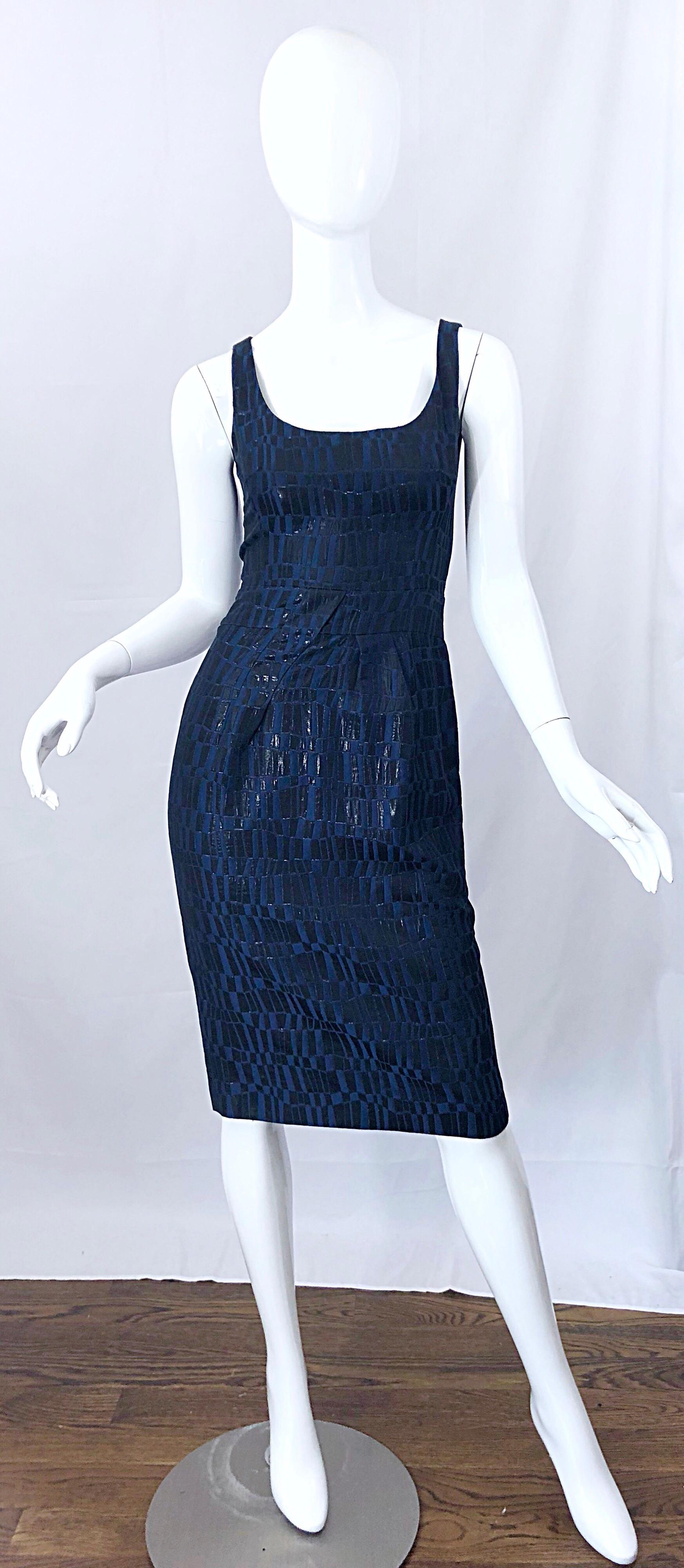 Michael Kors Collection Size 2 Navy Blue Black Metallic Sleeveless Sheath Dress 1