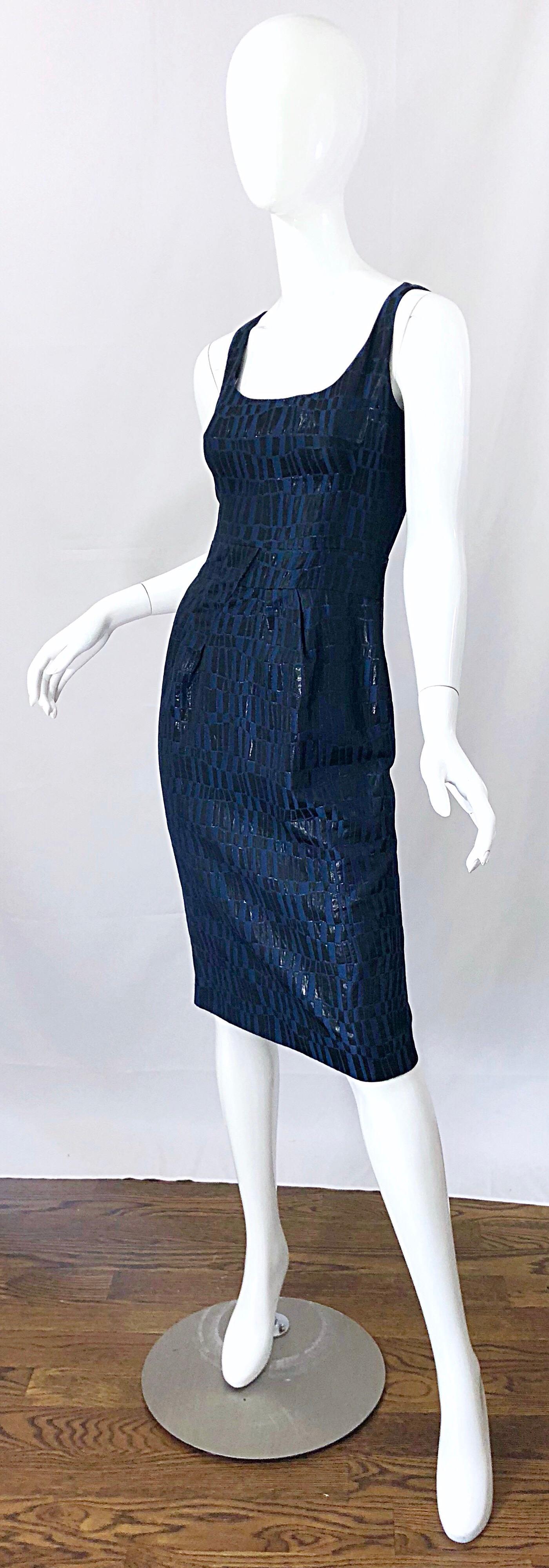 Michael Kors Collection Size 2 Navy Blue Black Metallic Sleeveless Sheath Dress 2