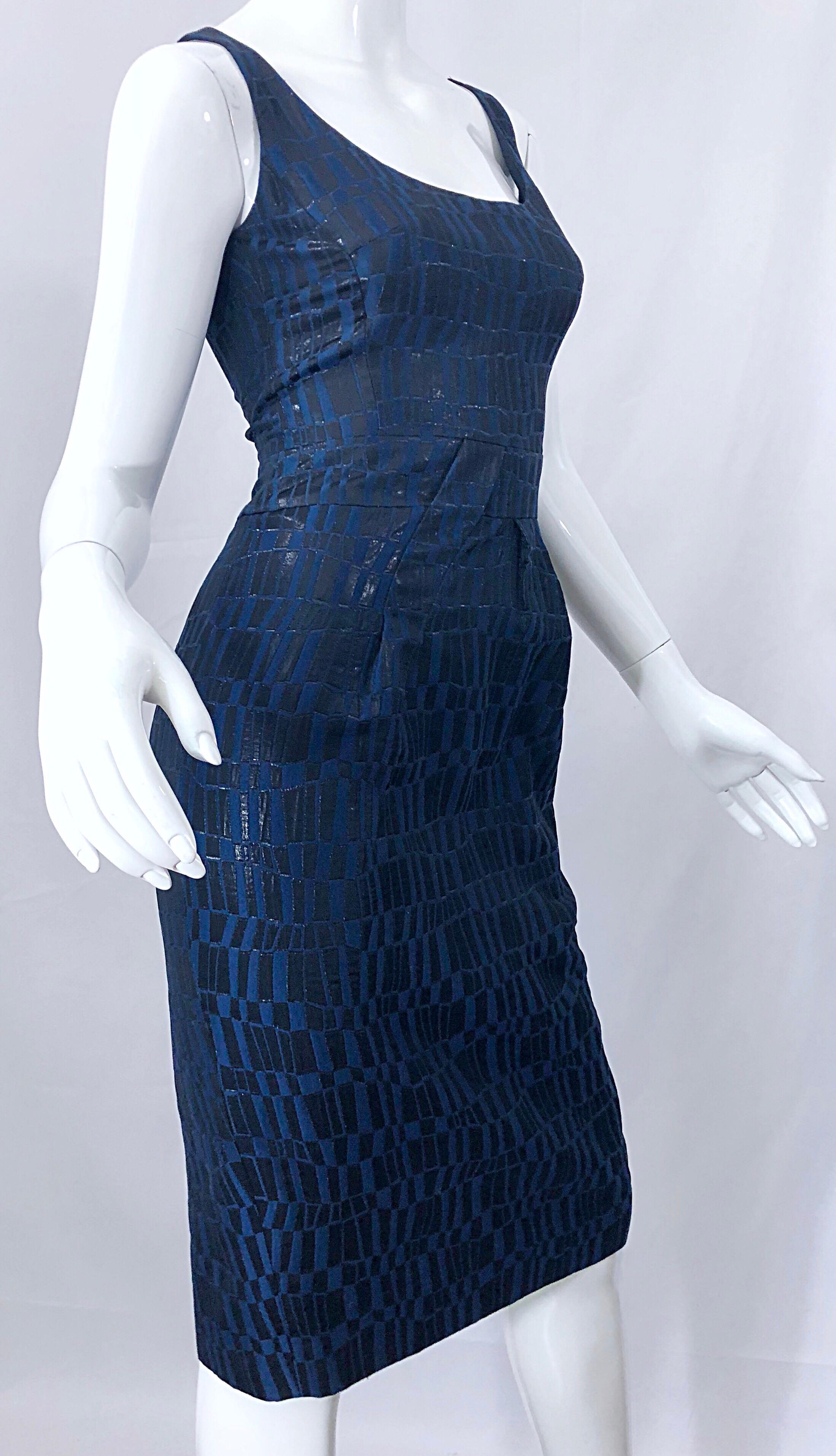 Michael Kors Collection Size 2 Navy Blue Black Metallic Sleeveless Sheath Dress 3