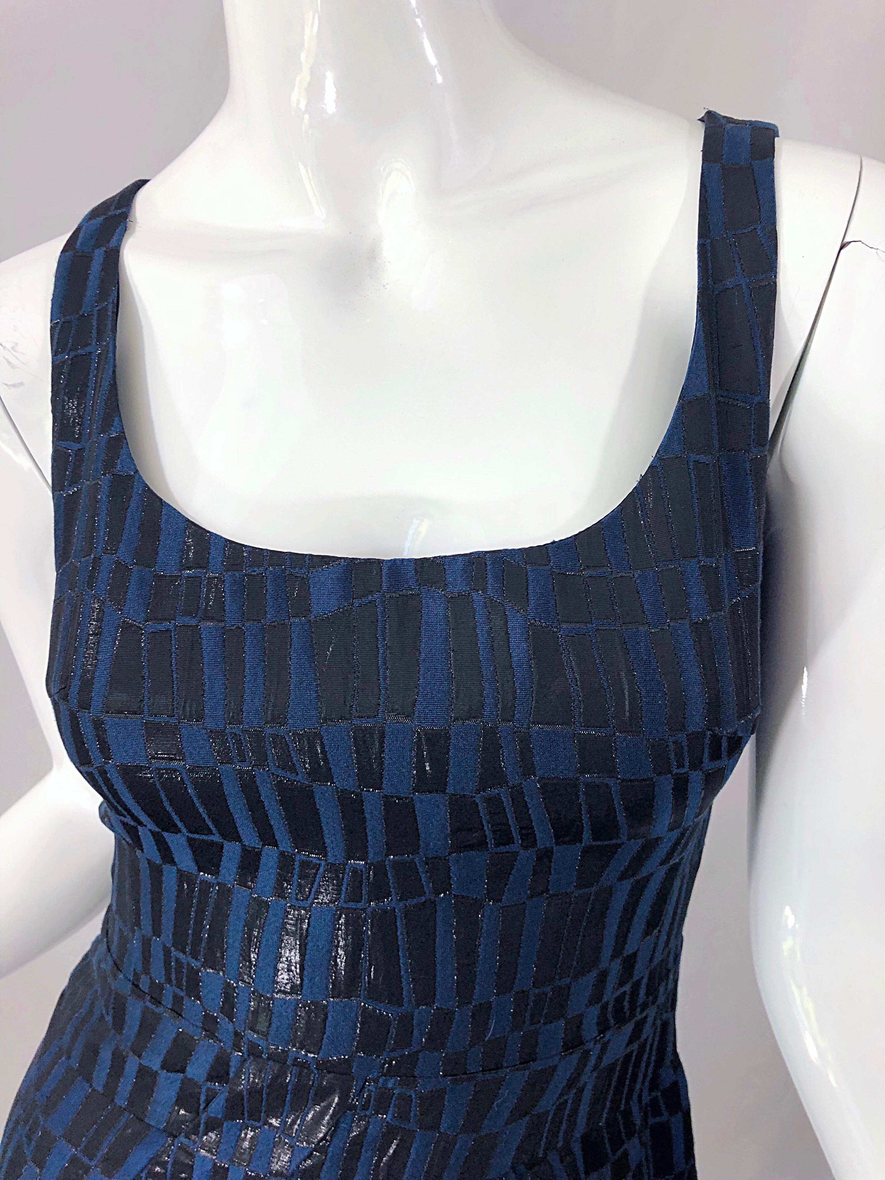 Michael Kors Collection Size 2 Navy Blue Black Metallic Sleeveless Sheath Dress 4